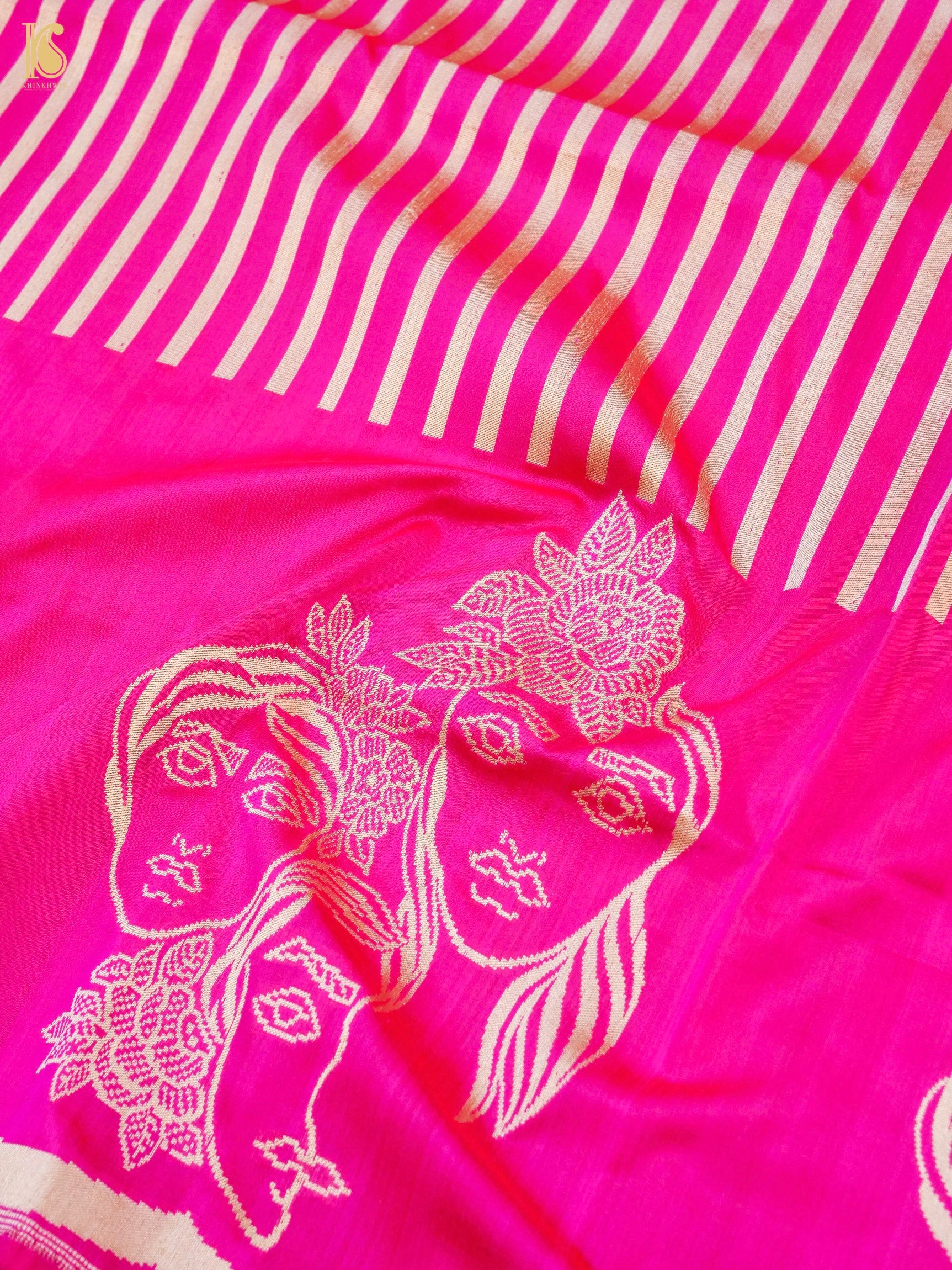 Handloom Banarasi Silk Tanchoi Stripes Saree