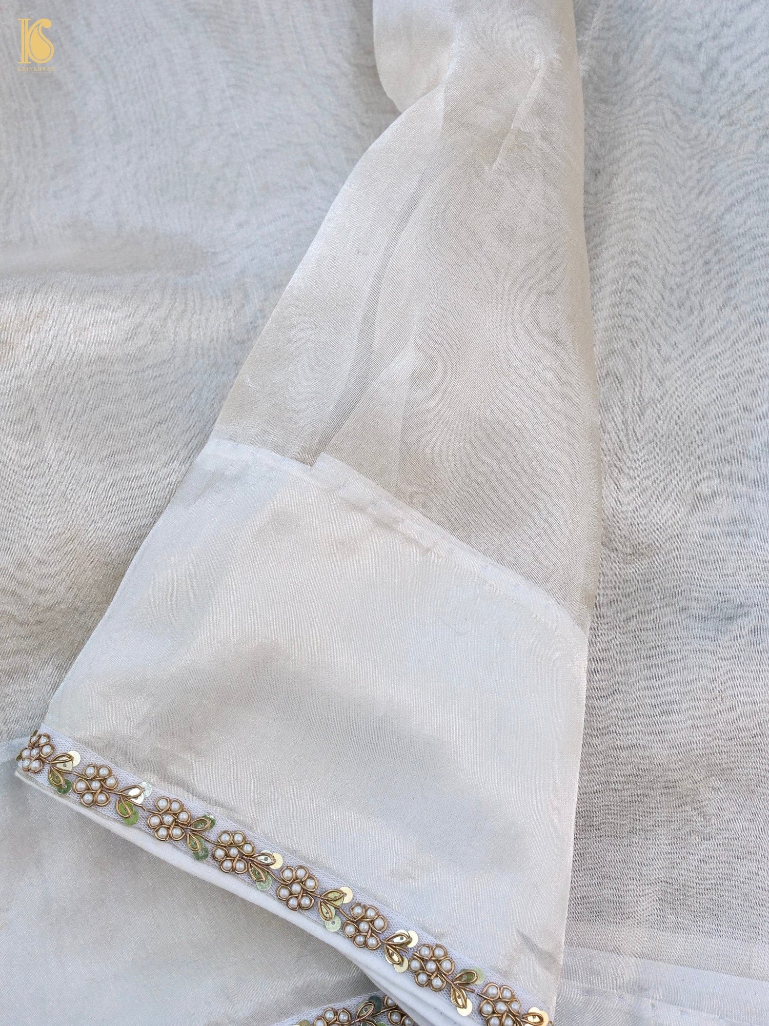 Handwoven Banarasi Plain Tissue Saree with Border