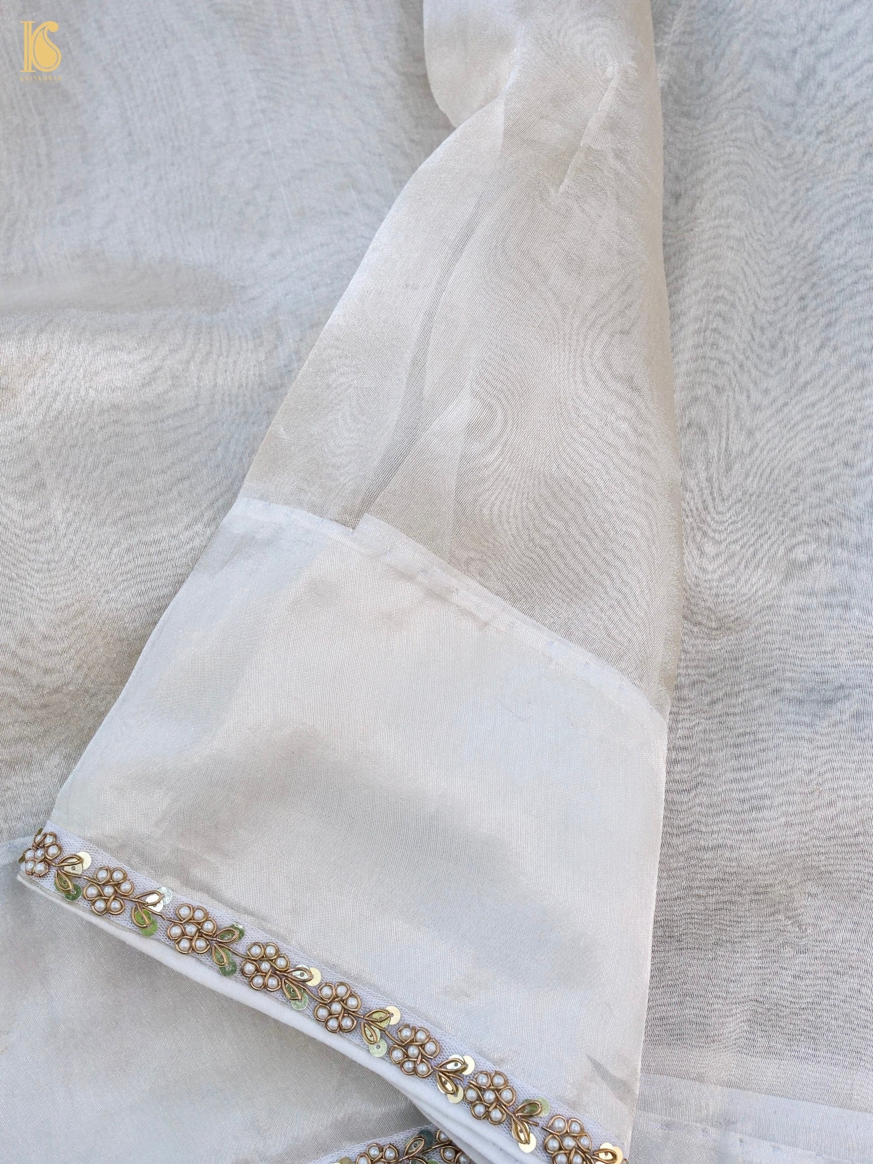 Handwoven Banarasi Plain Tissue Saree with Border