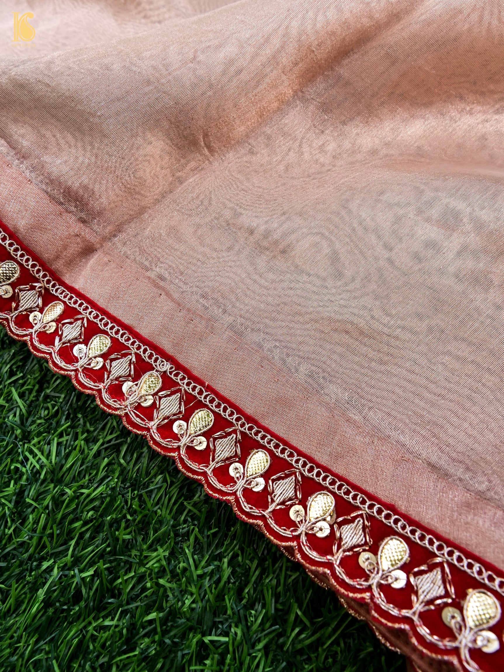 Handwoven Banarasi Plain Tissue Saree with Border