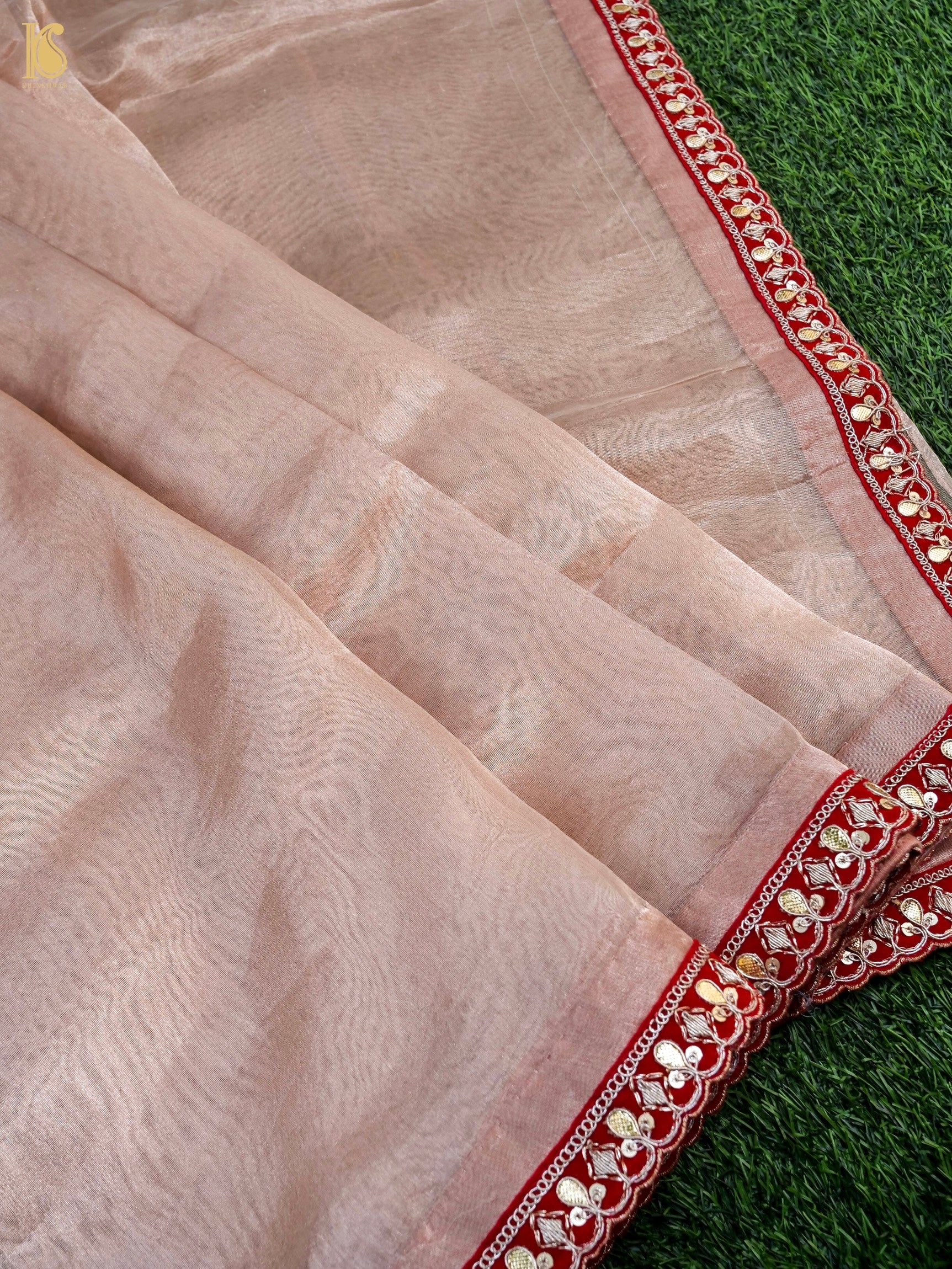 Handwoven Banarasi Plain Tissue Saree with Border