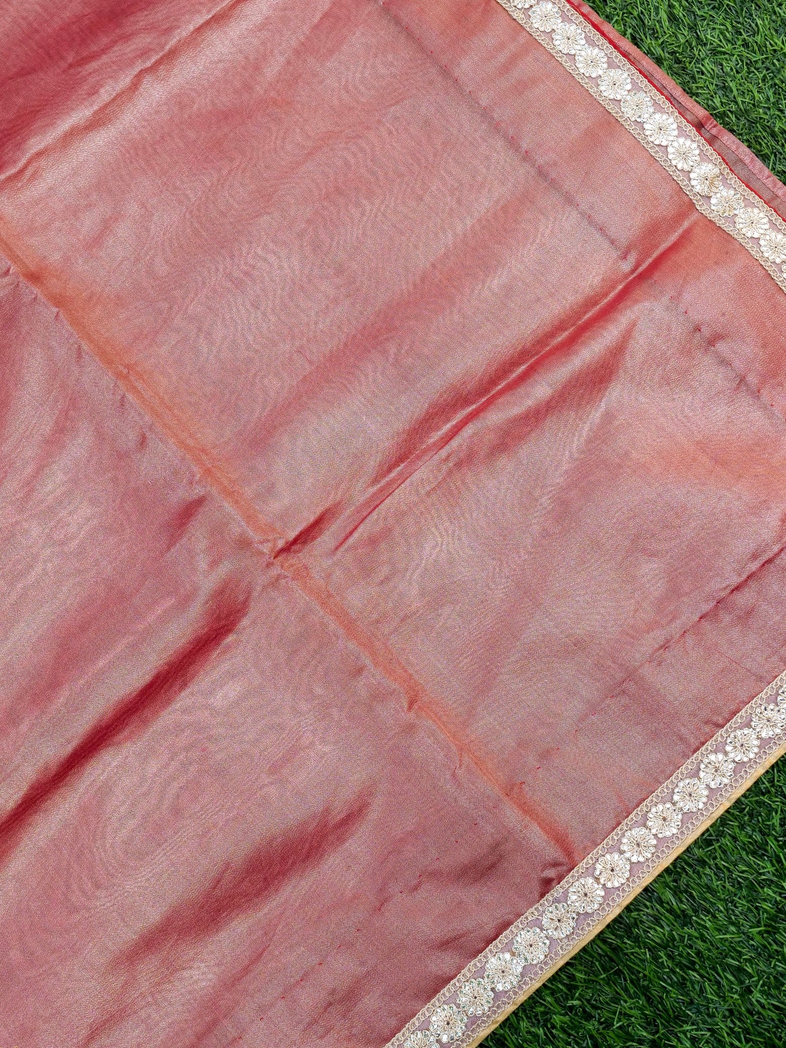 Handwoven Banarasi Plain Tissue Saree with Border