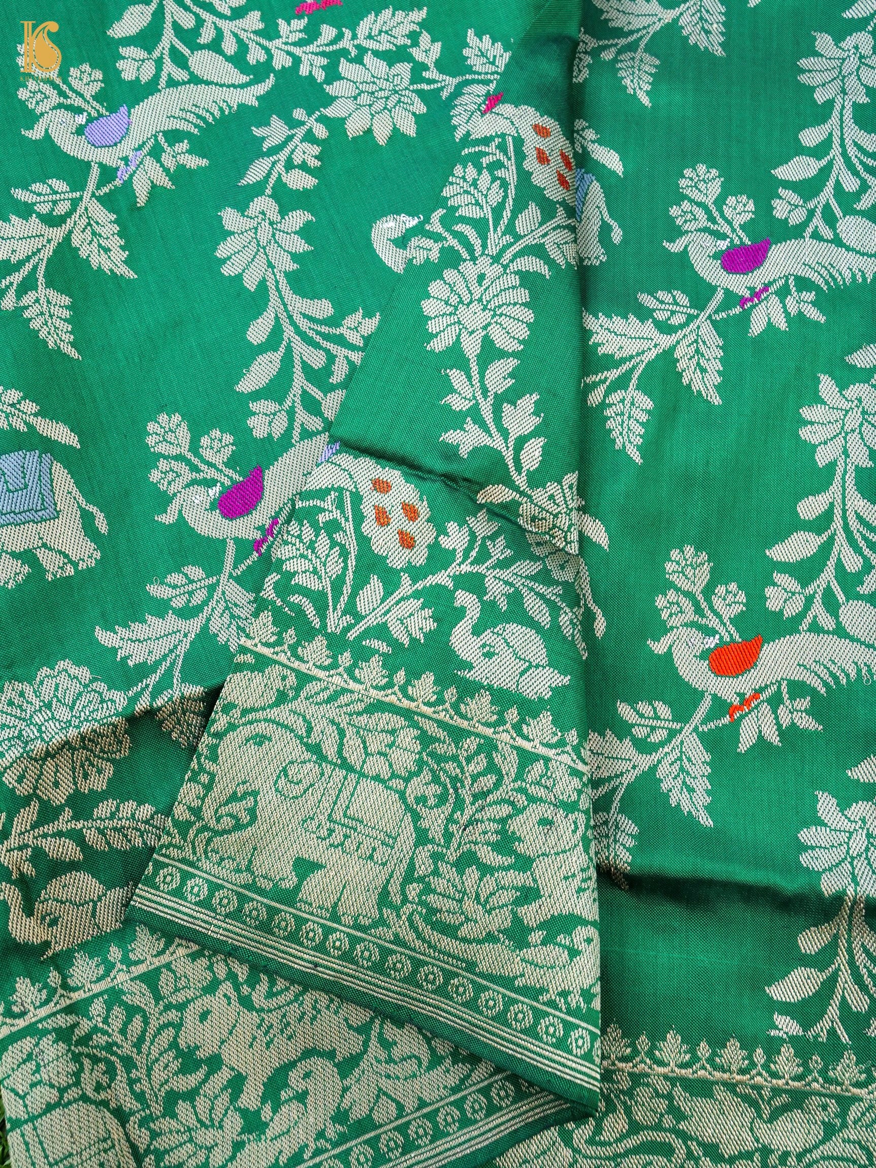 Handwoven Banarasi Katan Silk Kadwa Shikargah Dupatta