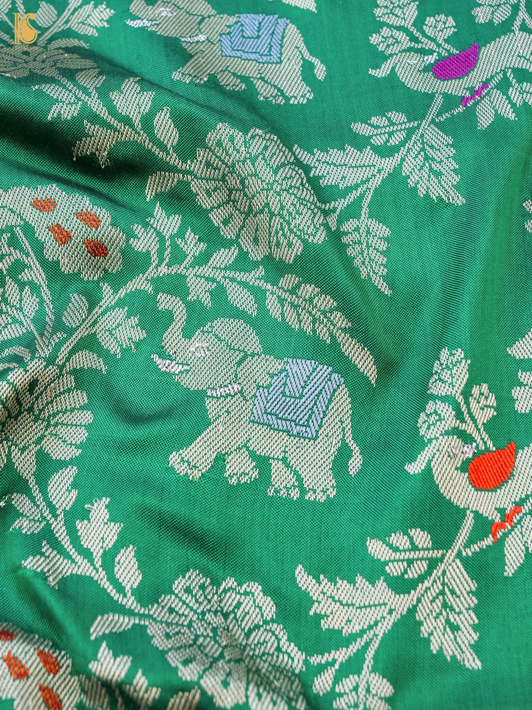Handwoven Banarasi Katan Silk Kadwa Shikargah Dupatta
