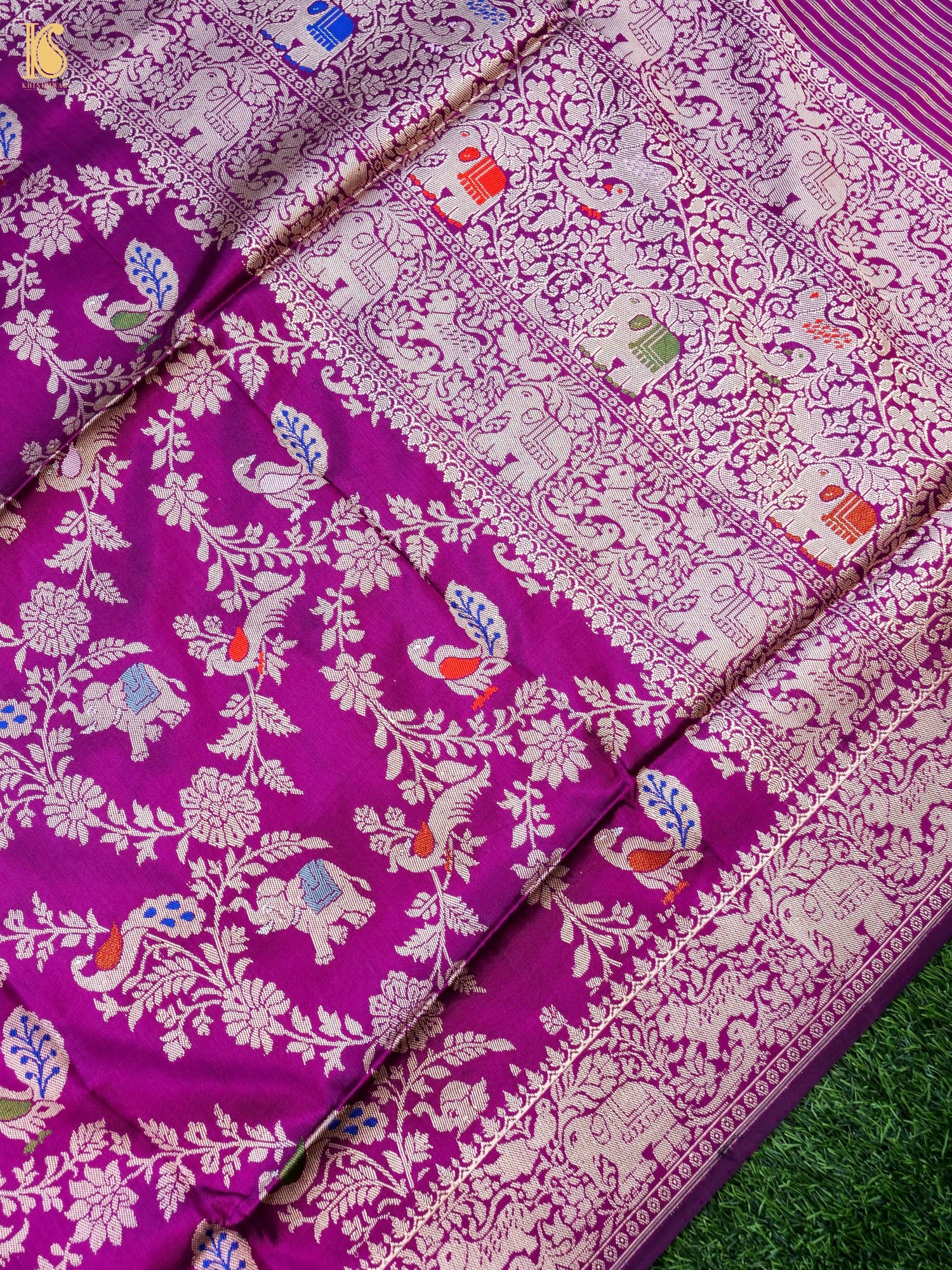 Handwoven Banarasi Katan Silk Kadwa Shikargah Dupatta