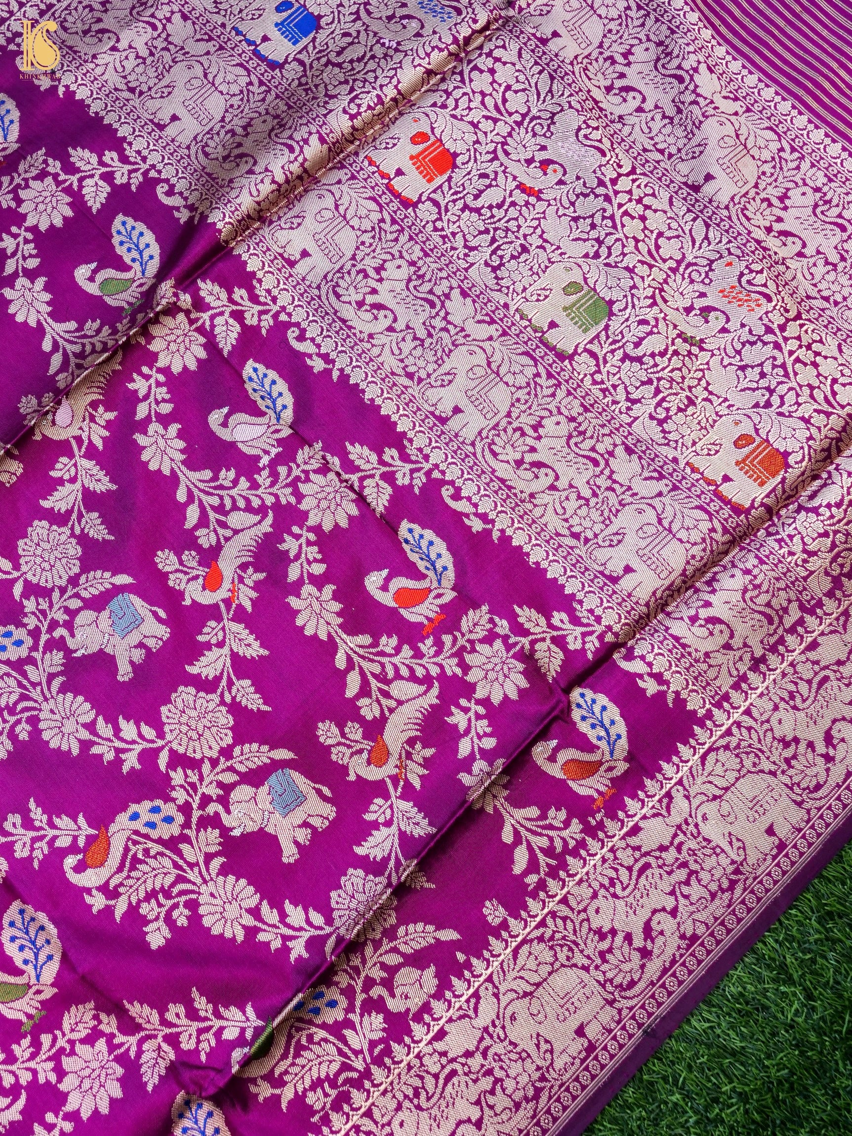 Handwoven Banarasi Katan Silk Kadwa Shikargah Dupatta