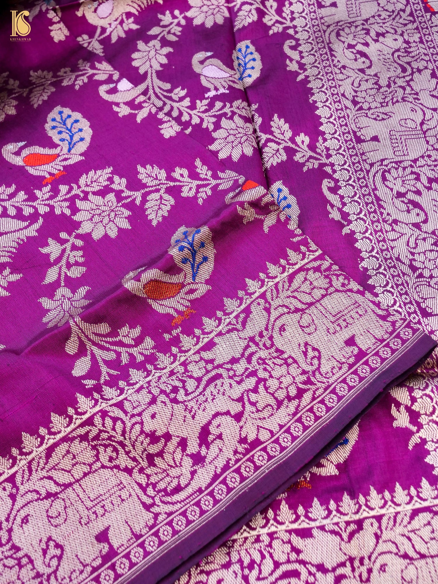 Handwoven Banarasi Katan Silk Kadwa Shikargah Dupatta