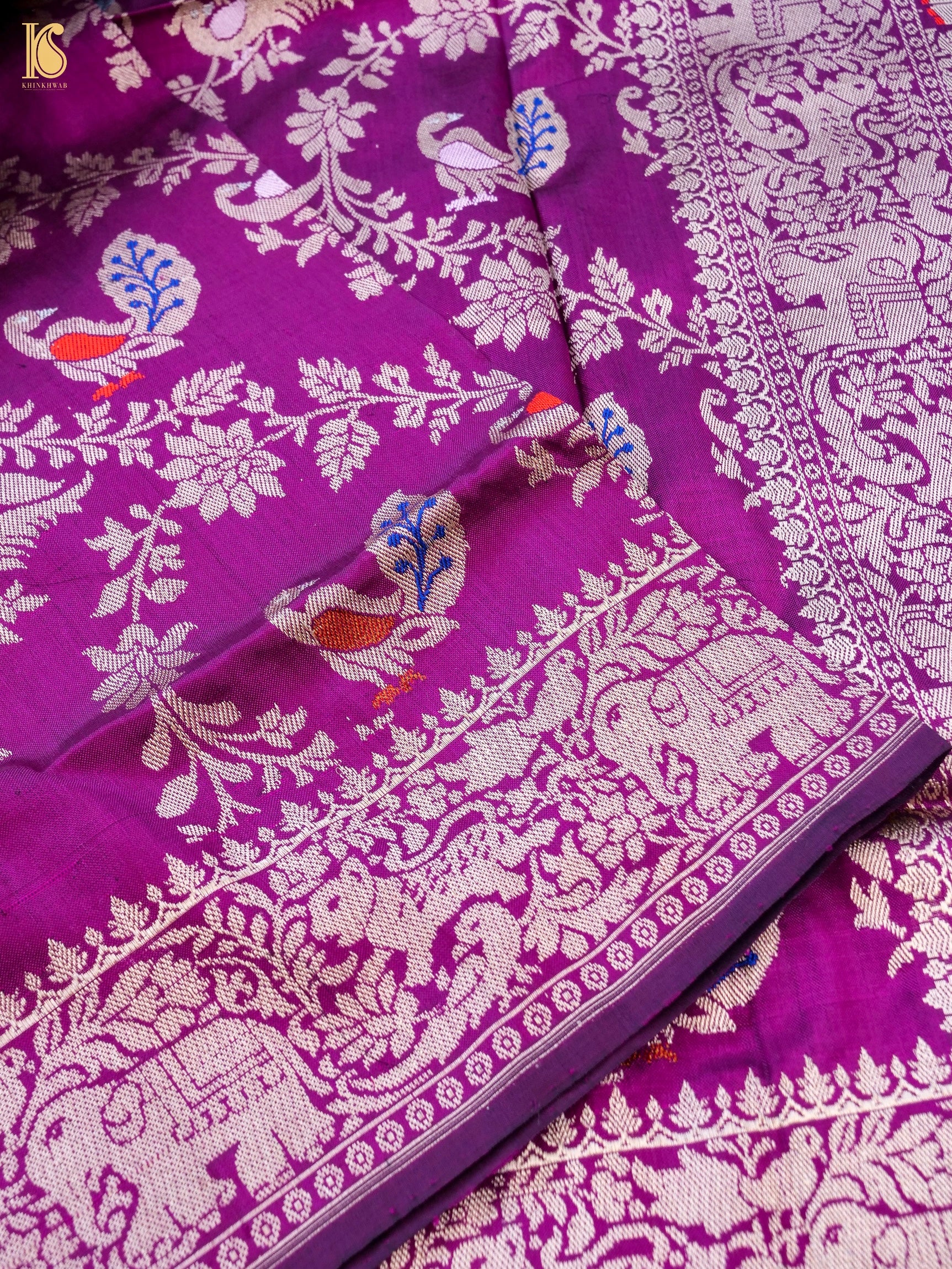Handwoven Banarasi Katan Silk Kadwa Shikargah Dupatta