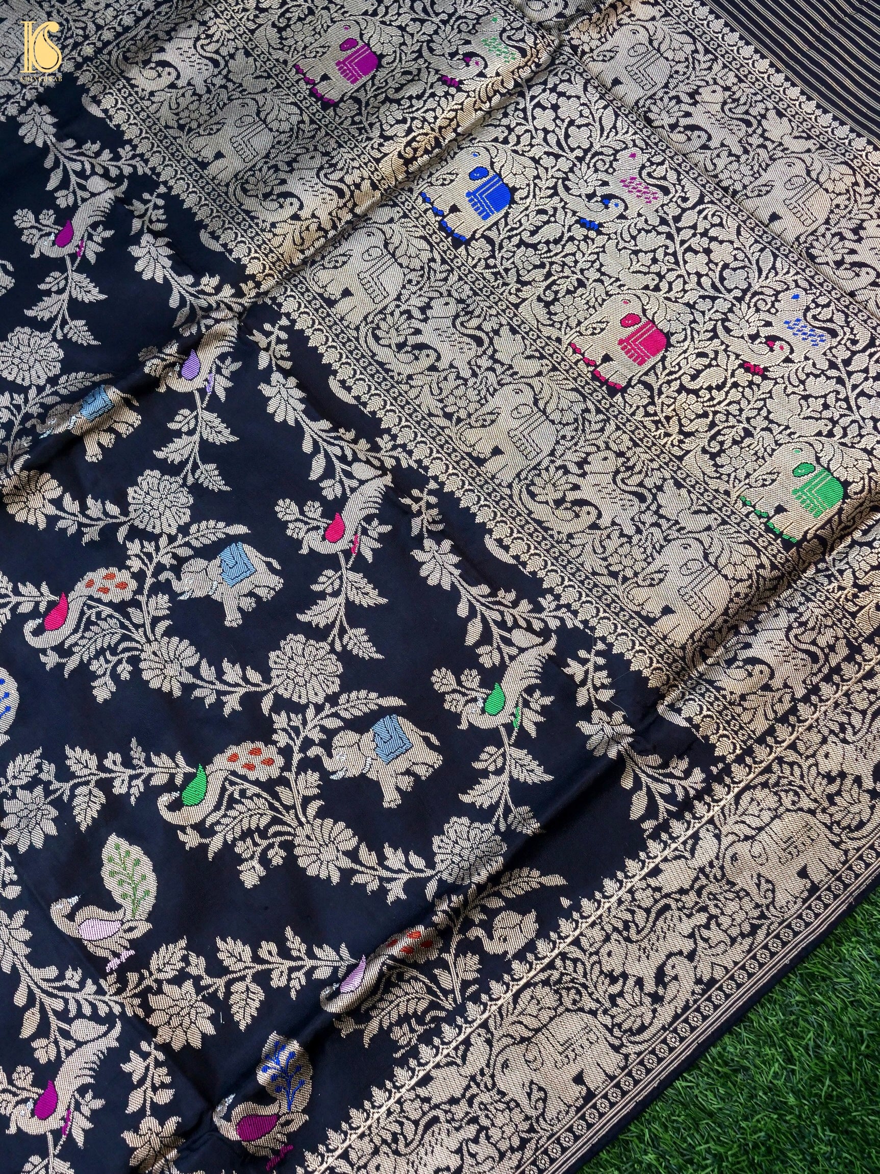Handwoven Banarasi Katan Silk Kadwa Shikargah Dupatta
