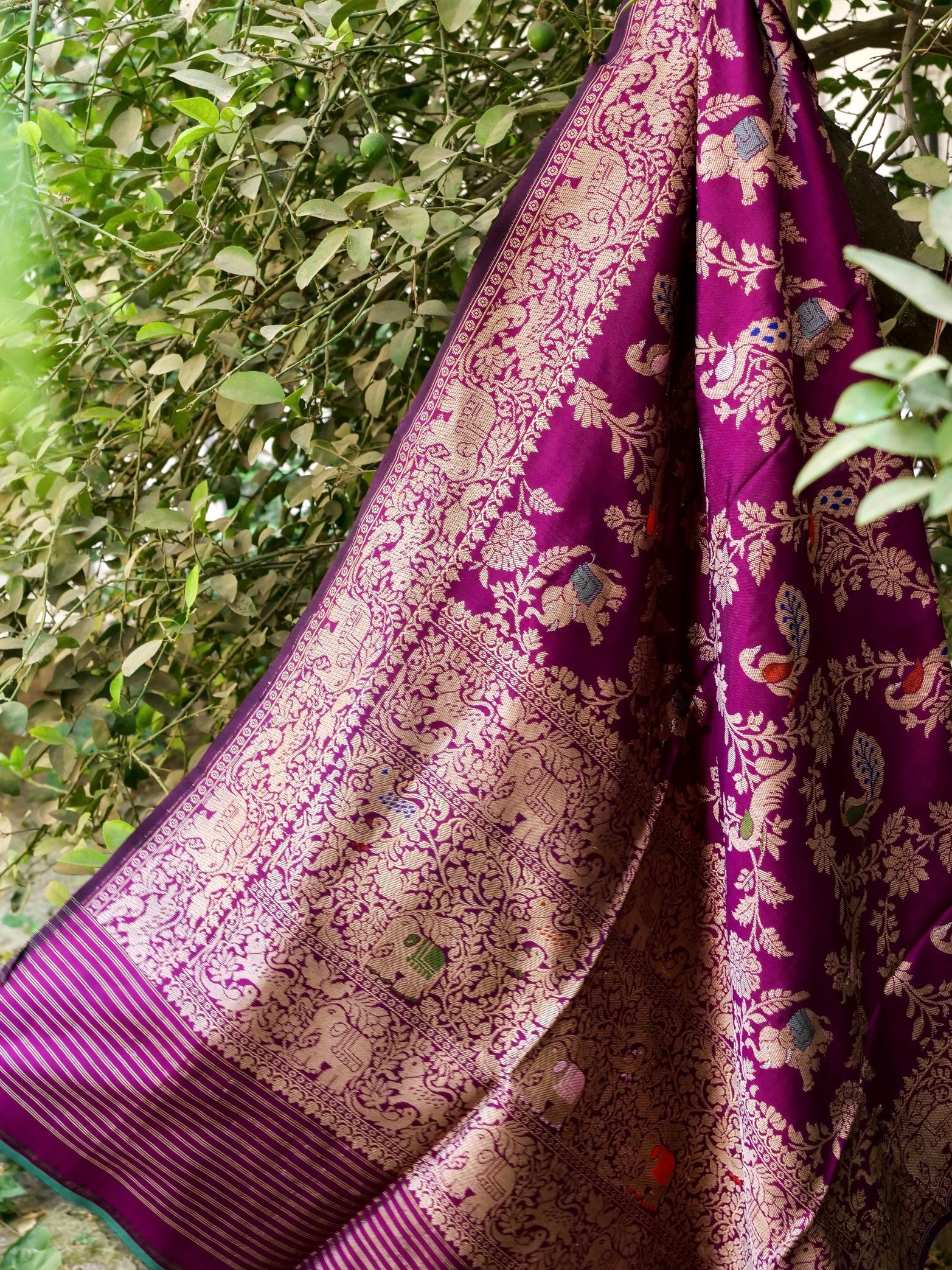 Handwoven Banarasi Katan Silk Kadwa Shikargah Dupatta