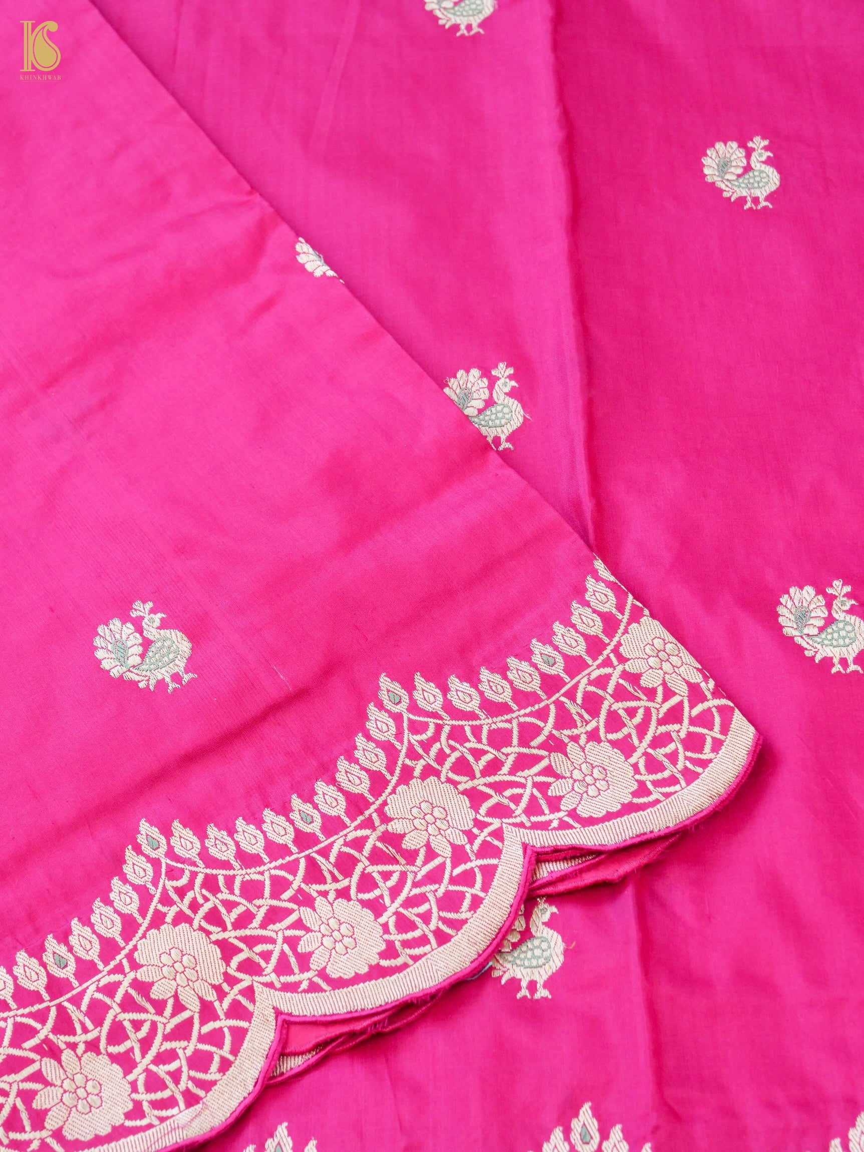 Handloom Katan Silk Banarasi Peacock Scallop Saree