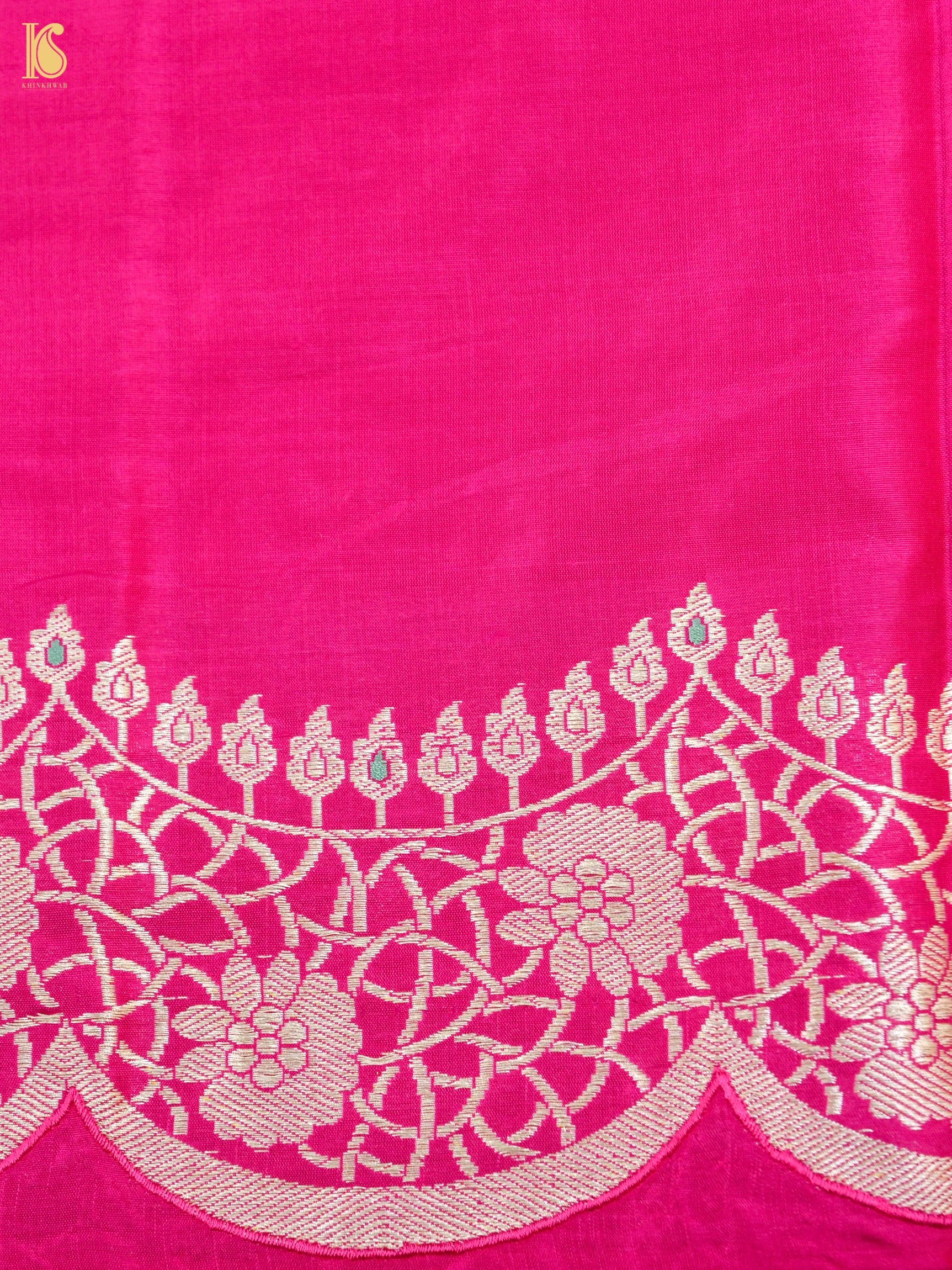 Handloom Katan Silk Banarasi Peacock Scallop Saree