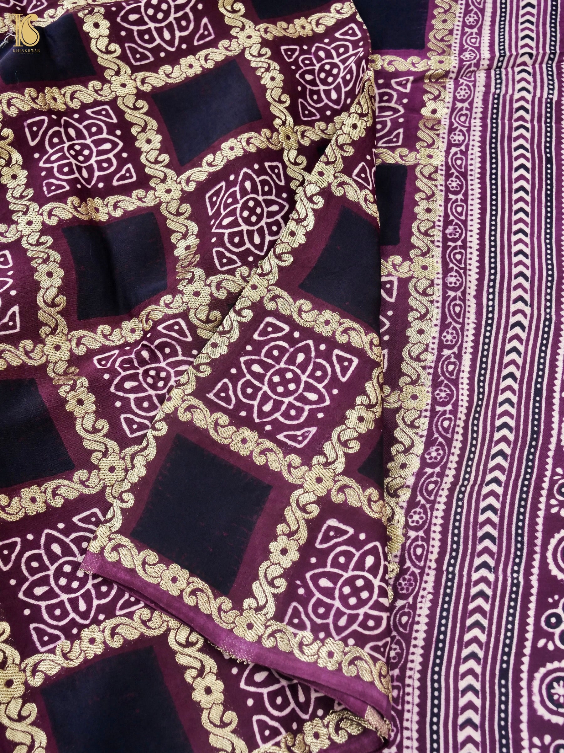 Hand Block Ajrakh Modal Silk Gharchola Saree