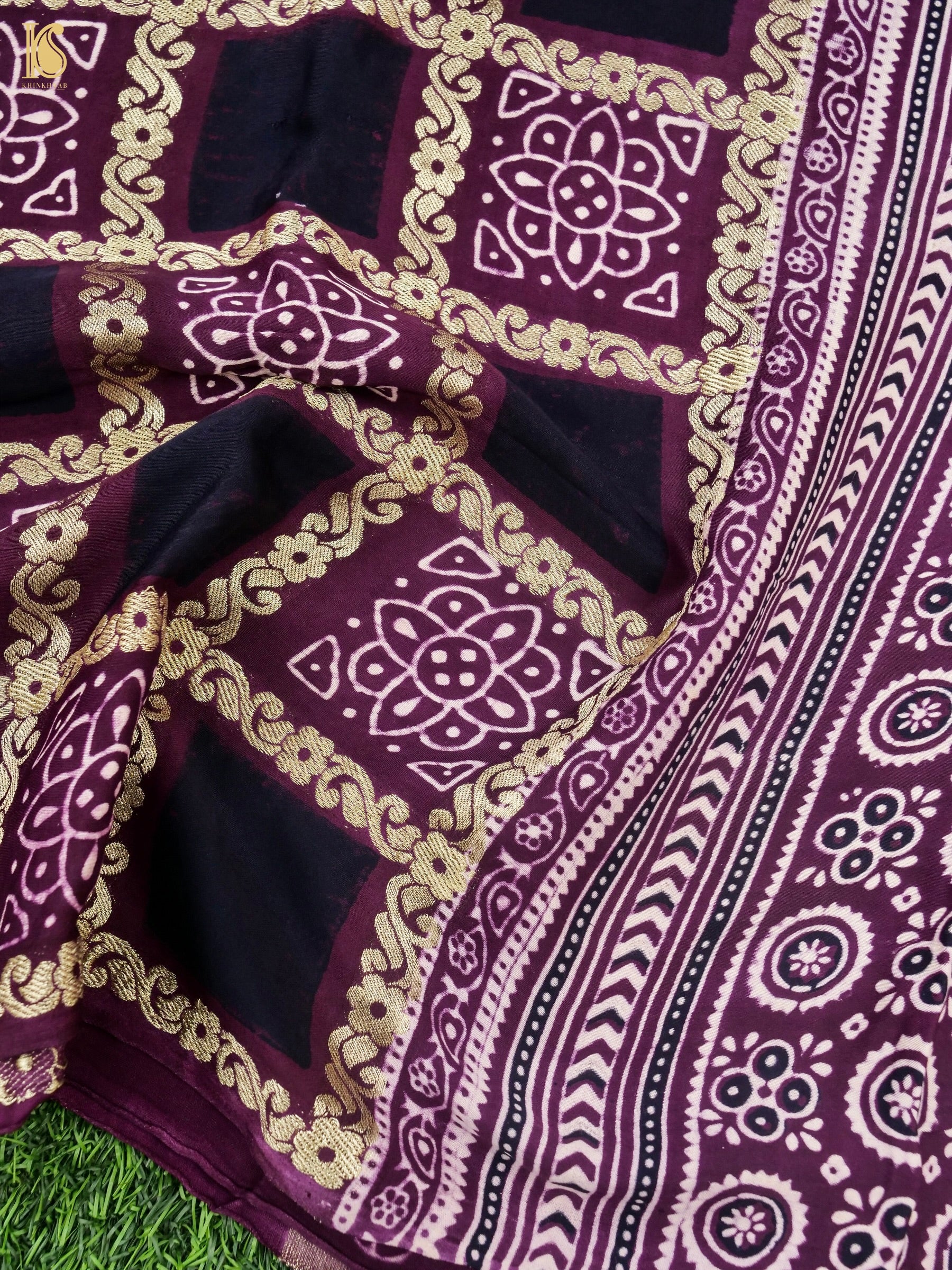 Hand Block Ajrakh Modal Silk Gharchola Saree