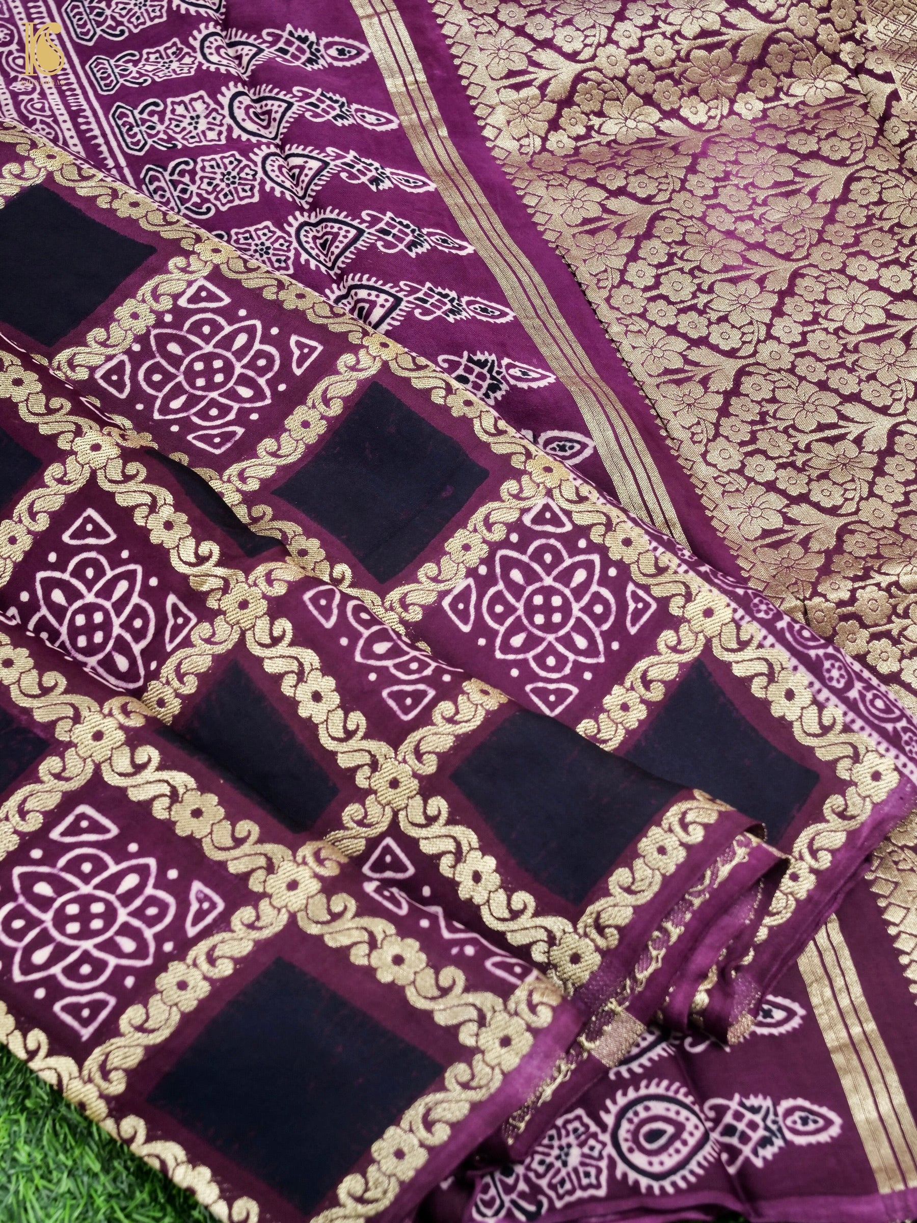 Hand Block Ajrakh Modal Silk Gharchola Saree