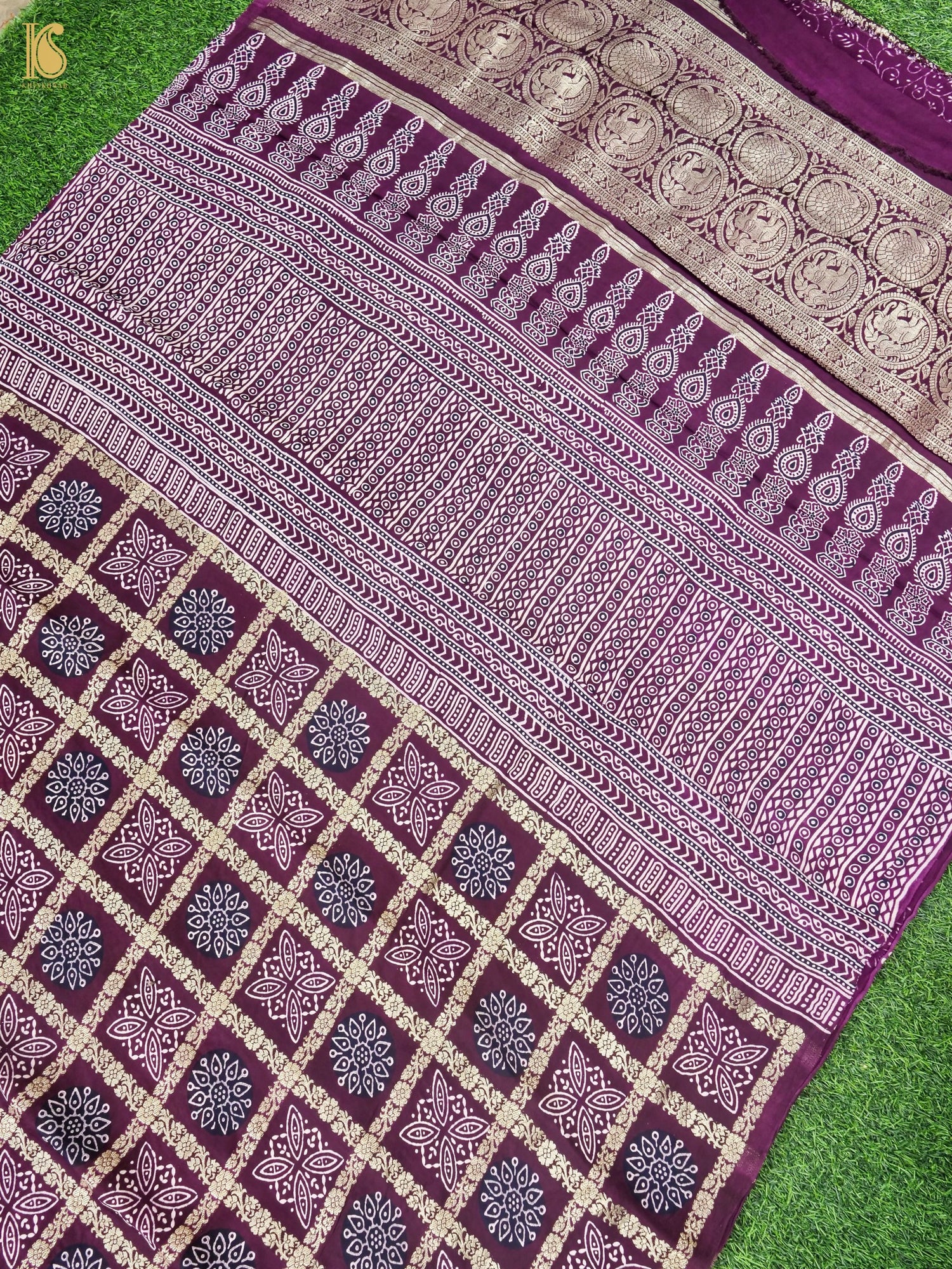 Hand Block Ajrakh Modal Silk Gharchola Saree