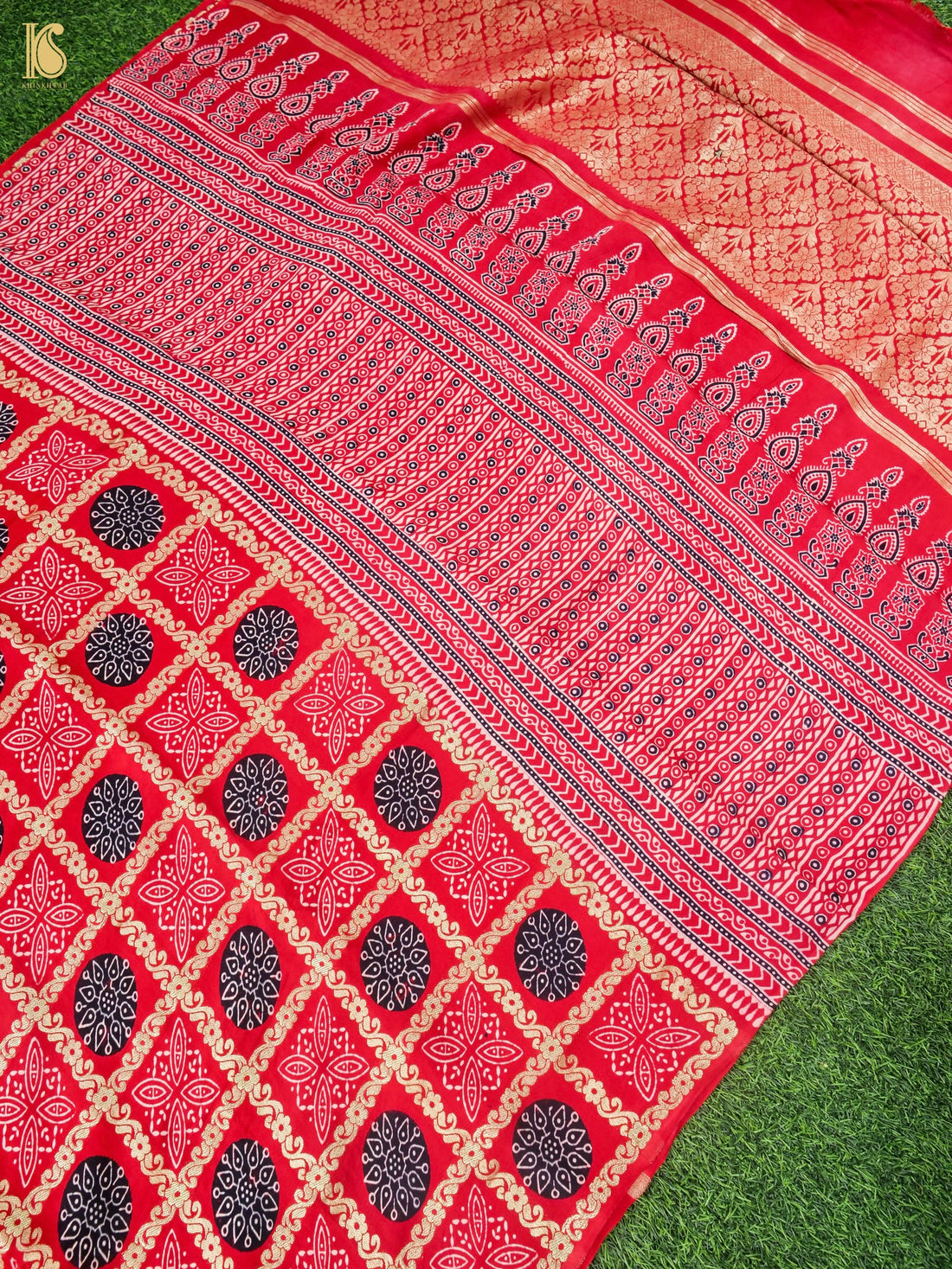 Hand Block Ajrakh Modal Silk Gharchola Saree