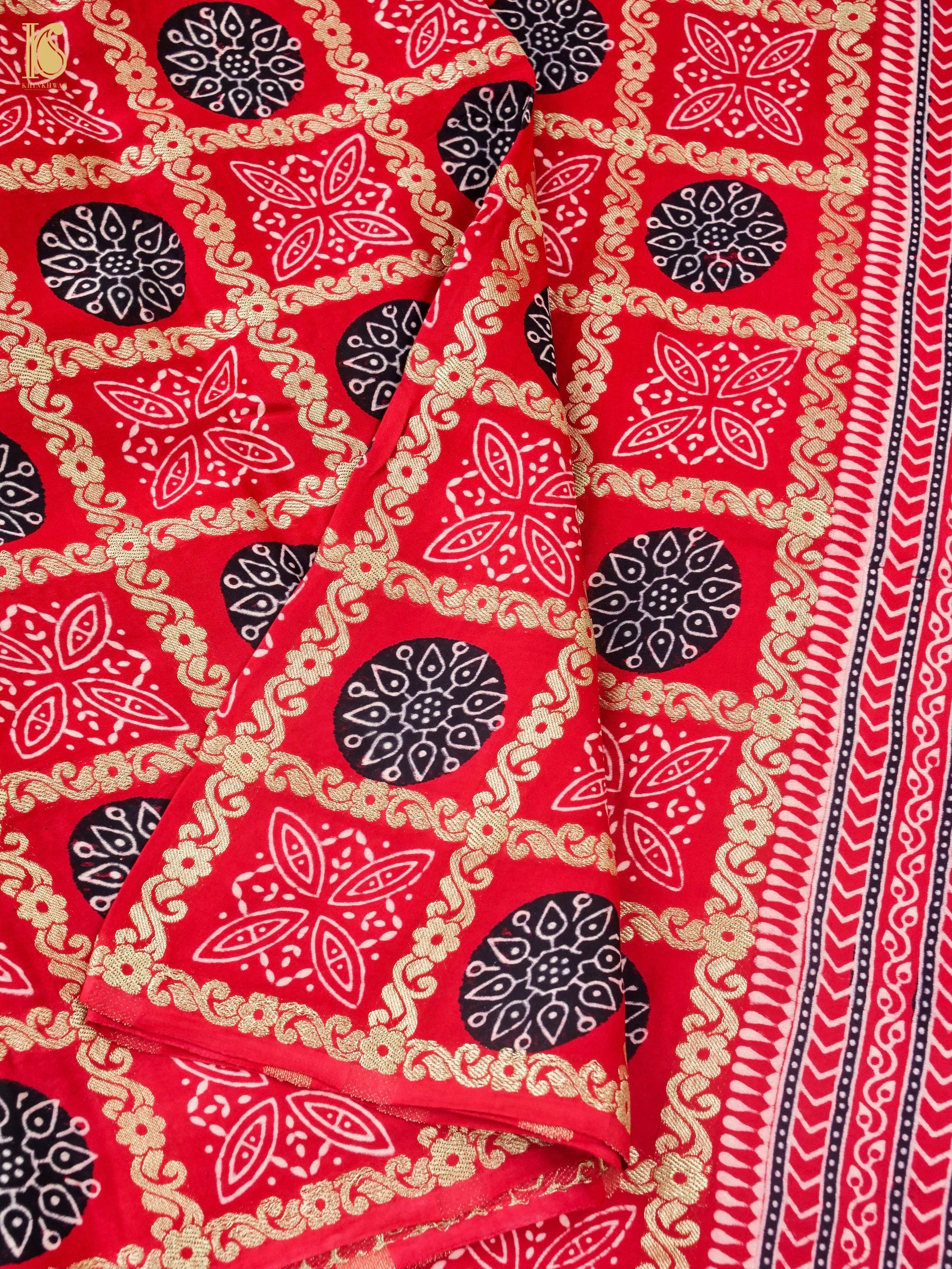Hand Block Ajrakh Modal Silk Gharchola Saree
