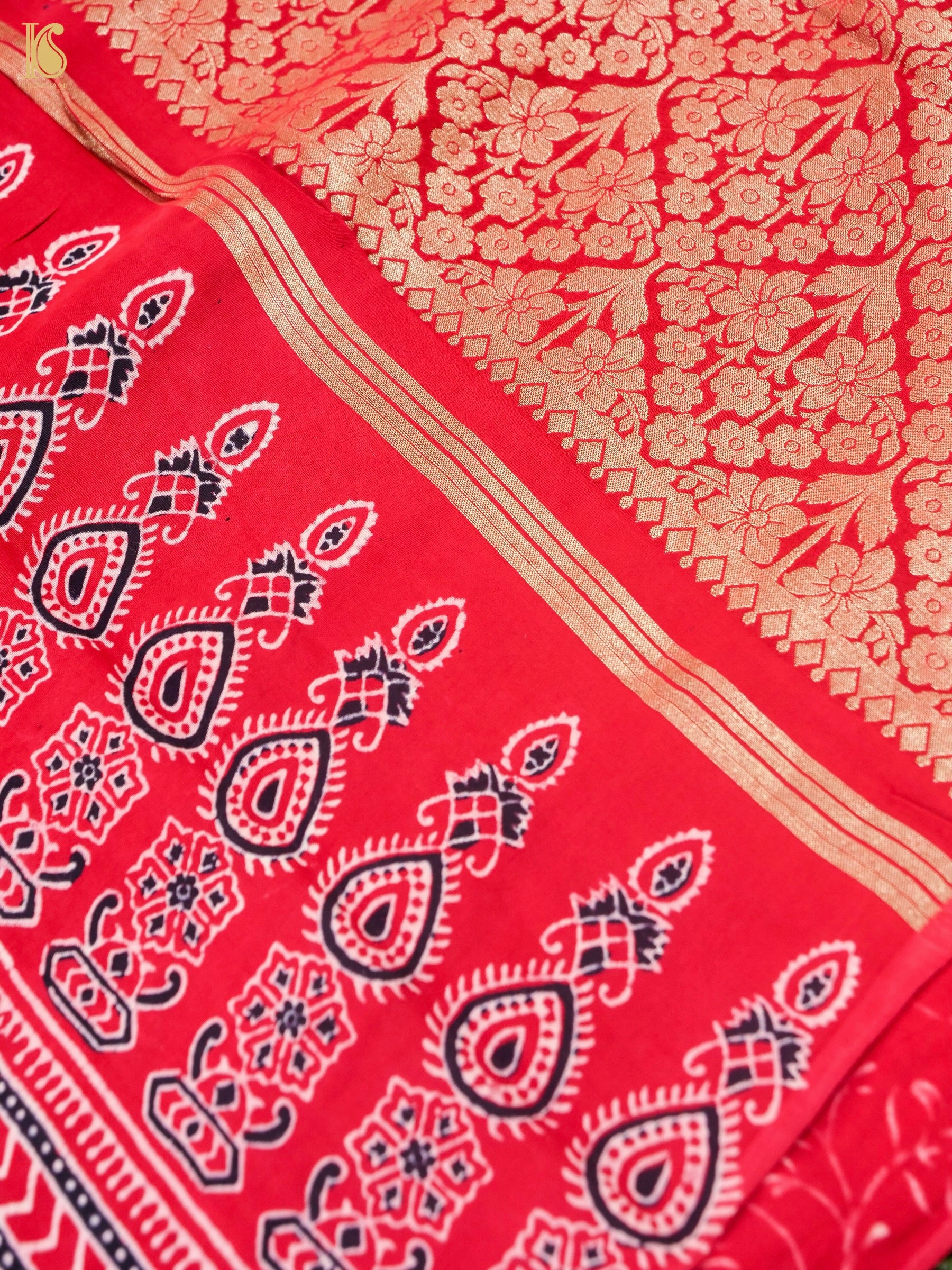 Hand Block Ajrakh Modal Silk Gharchola Saree