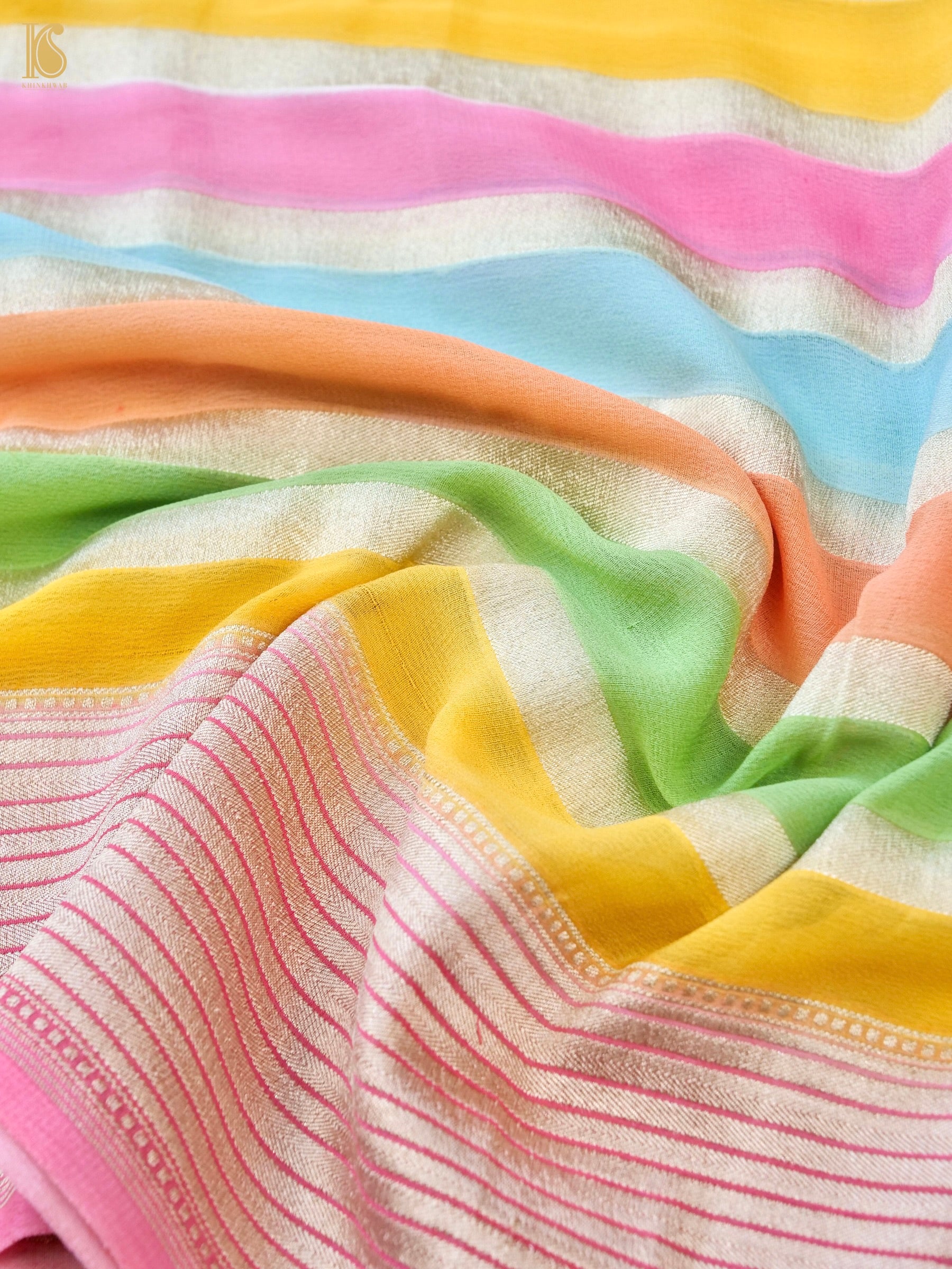 Pure Georgette Handloom Stripes Banarasi Saree