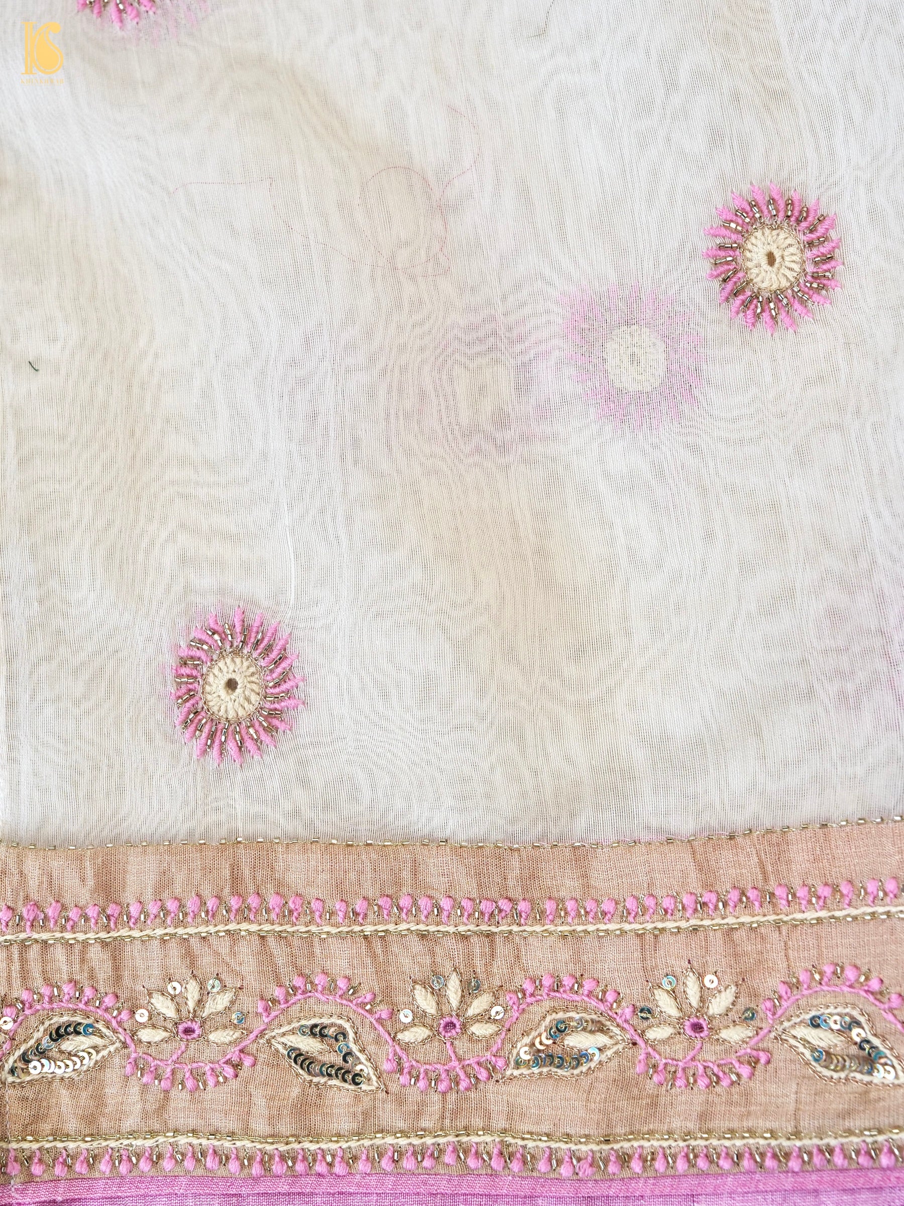 White Pure Chanderi Silk Chikankari Saree