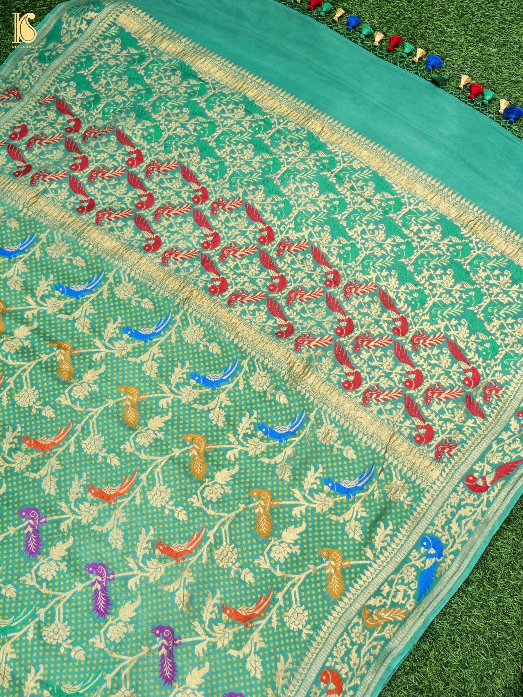 Green Pure Georgette Birds Banarasi Saree