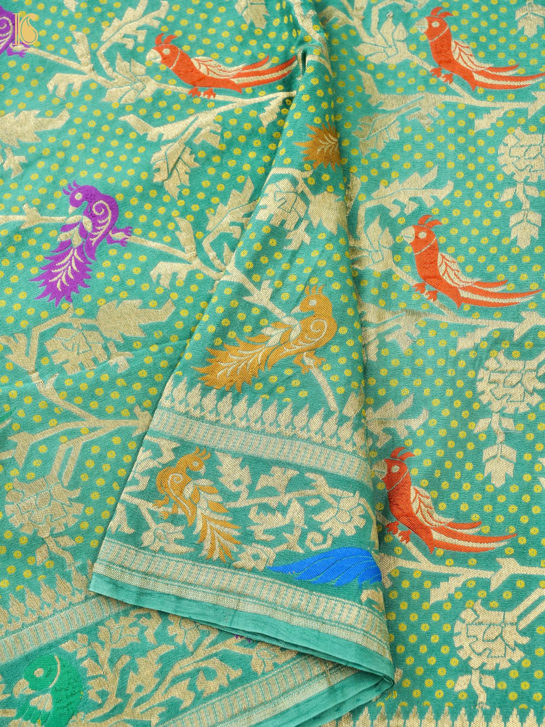 Green Pure Georgette Birds Banarasi Saree