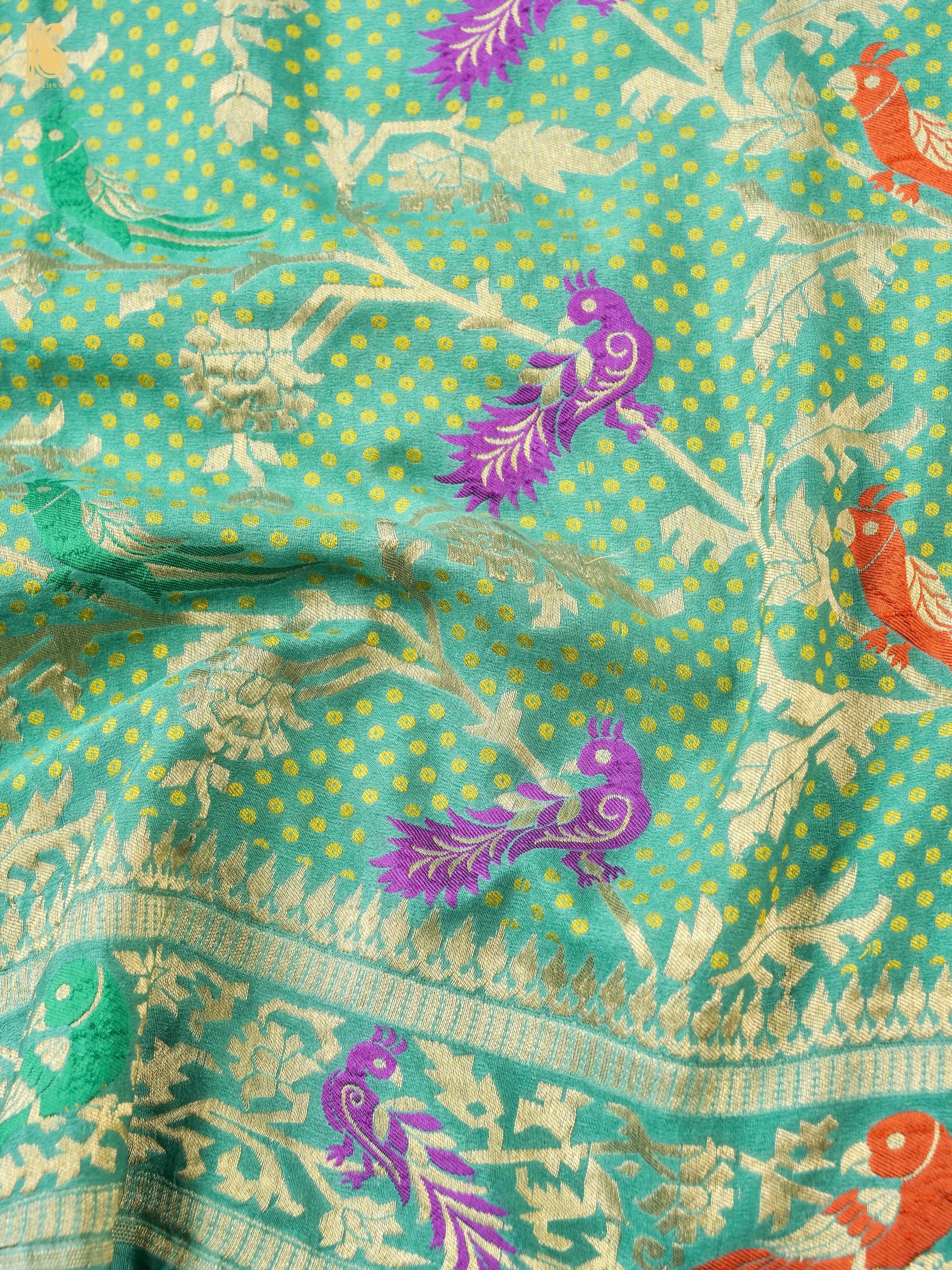 Green Pure Georgette Birds Banarasi Saree