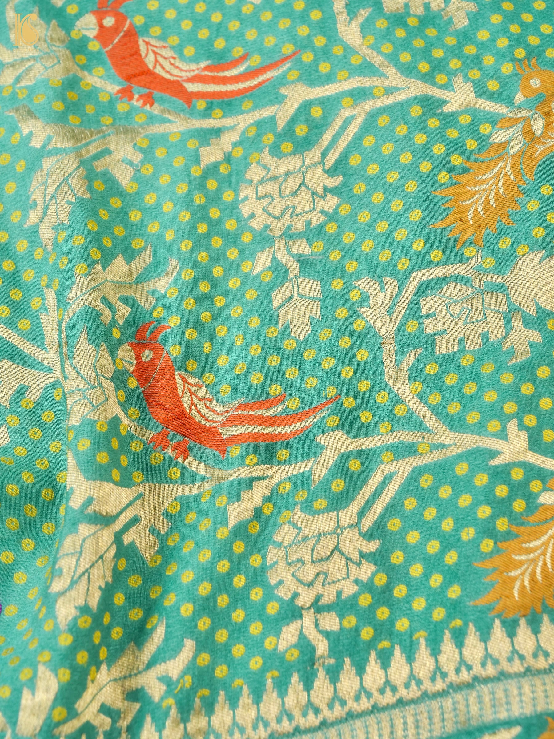 Green Pure Georgette Birds Banarasi Saree