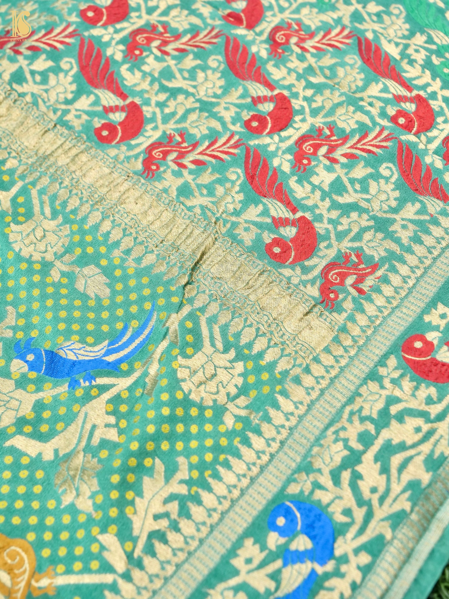 Green Pure Georgette Birds Banarasi Saree