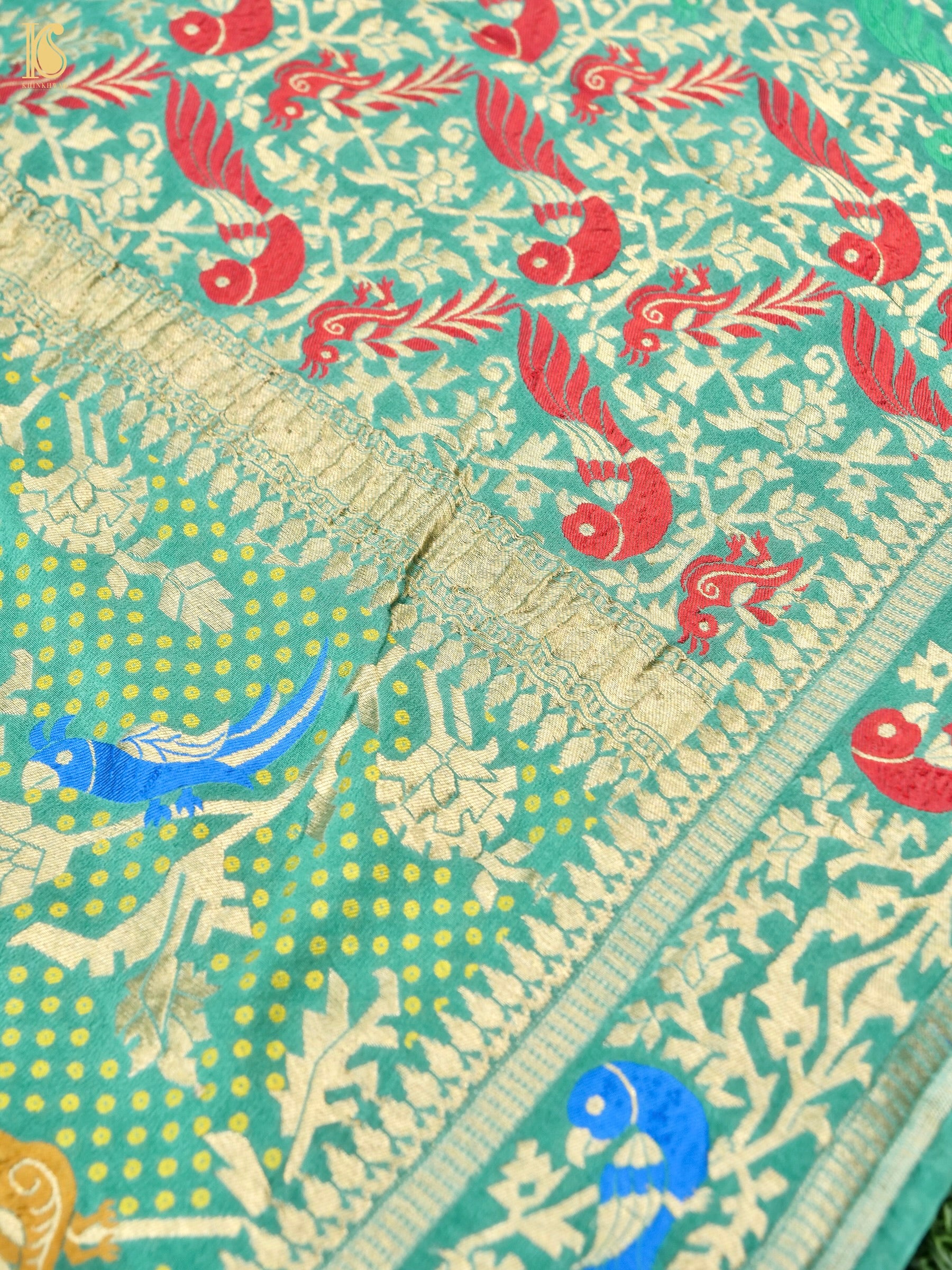 Green Pure Georgette Birds Banarasi Saree