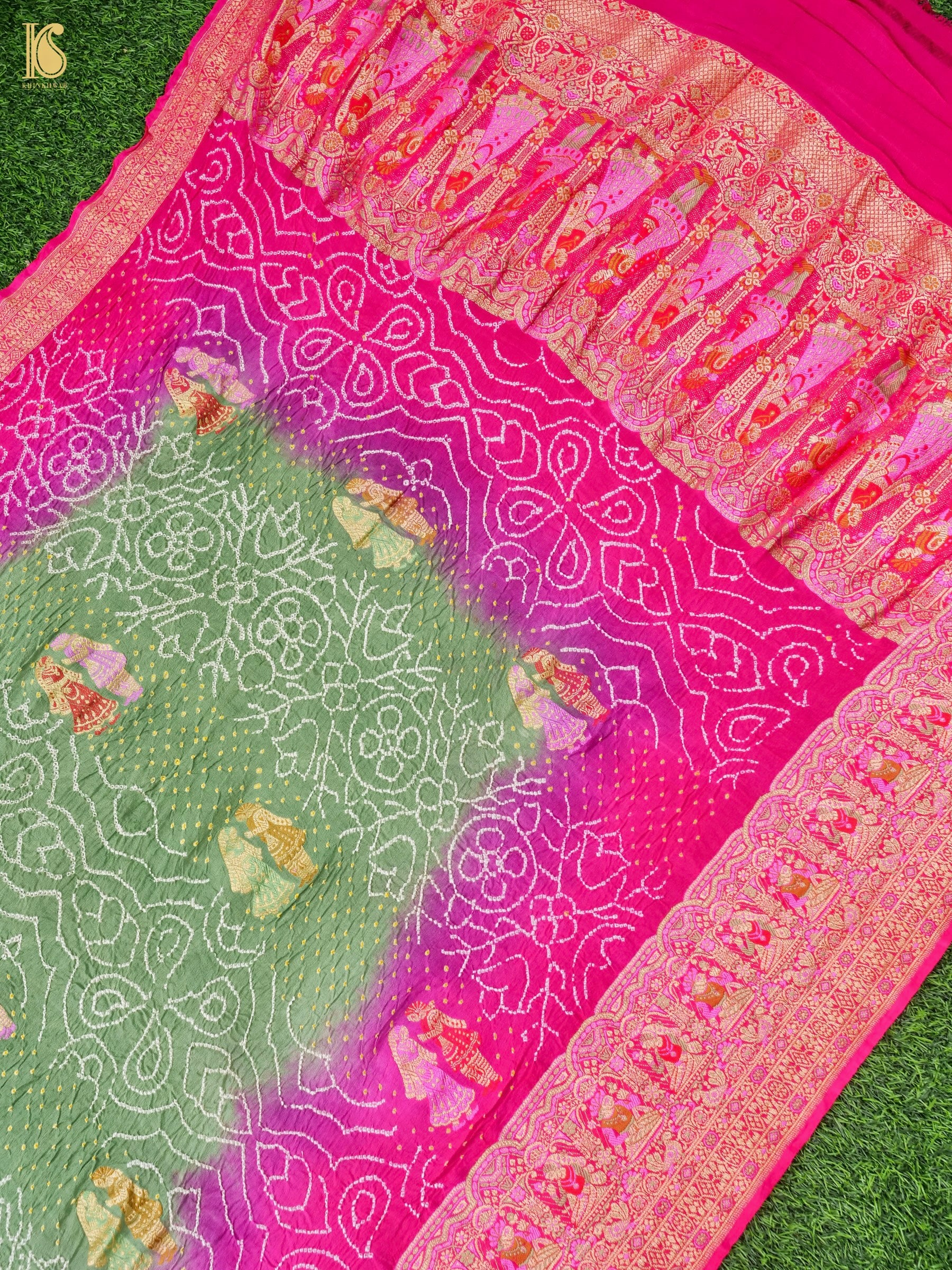 Georgette Handloom Banarasi Raja Rani Bandhani Saree