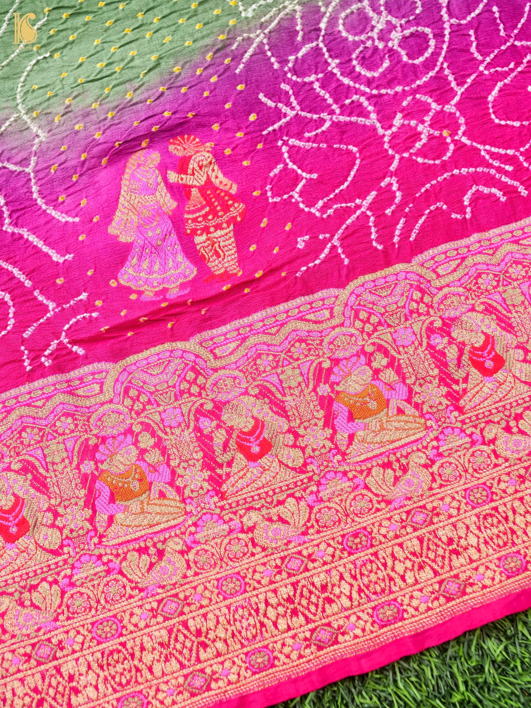 Georgette Handloom Banarasi Raja Rani Bandhani Saree