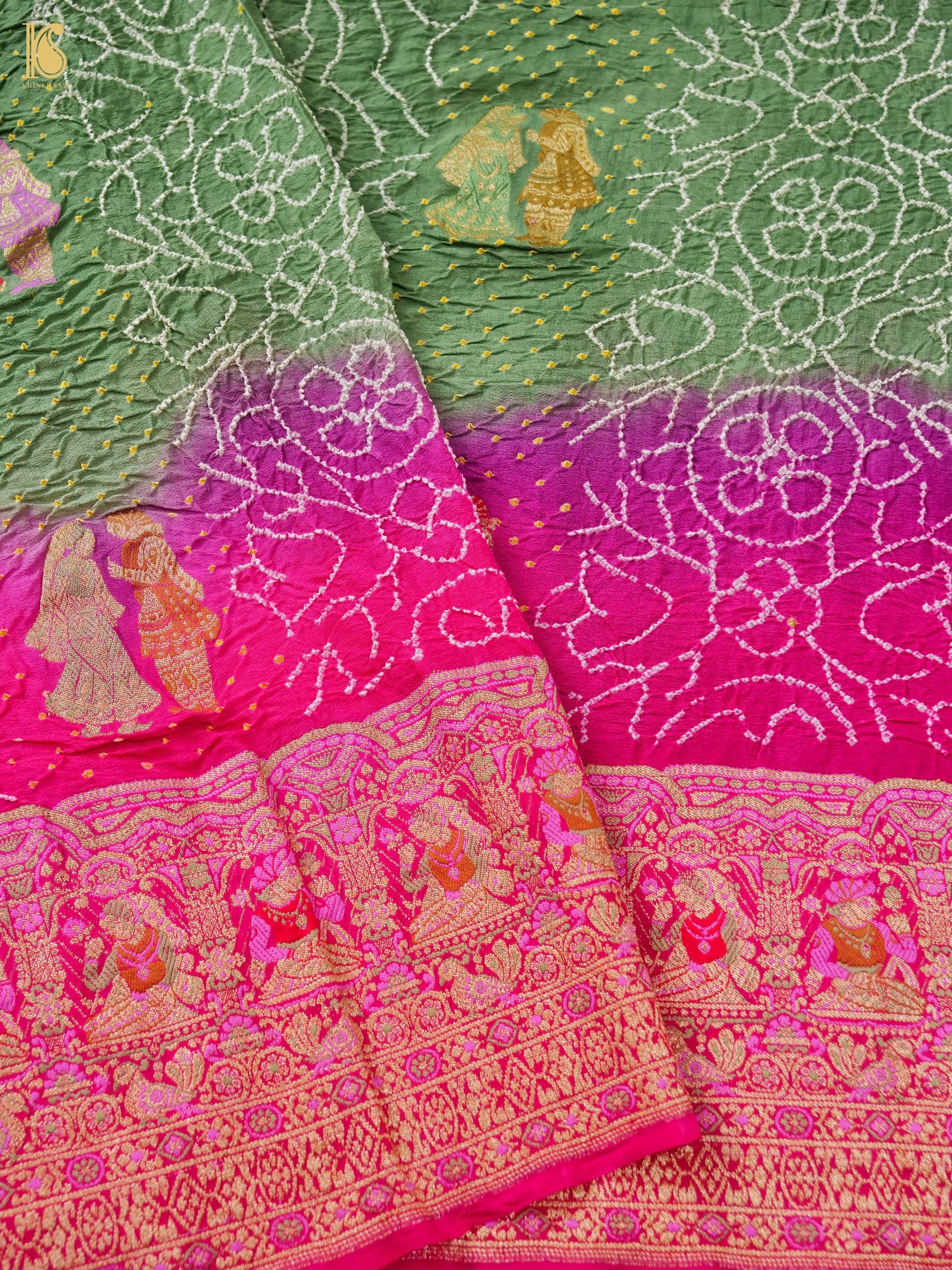 Georgette Handloom Banarasi Raja Rani Bandhani Saree