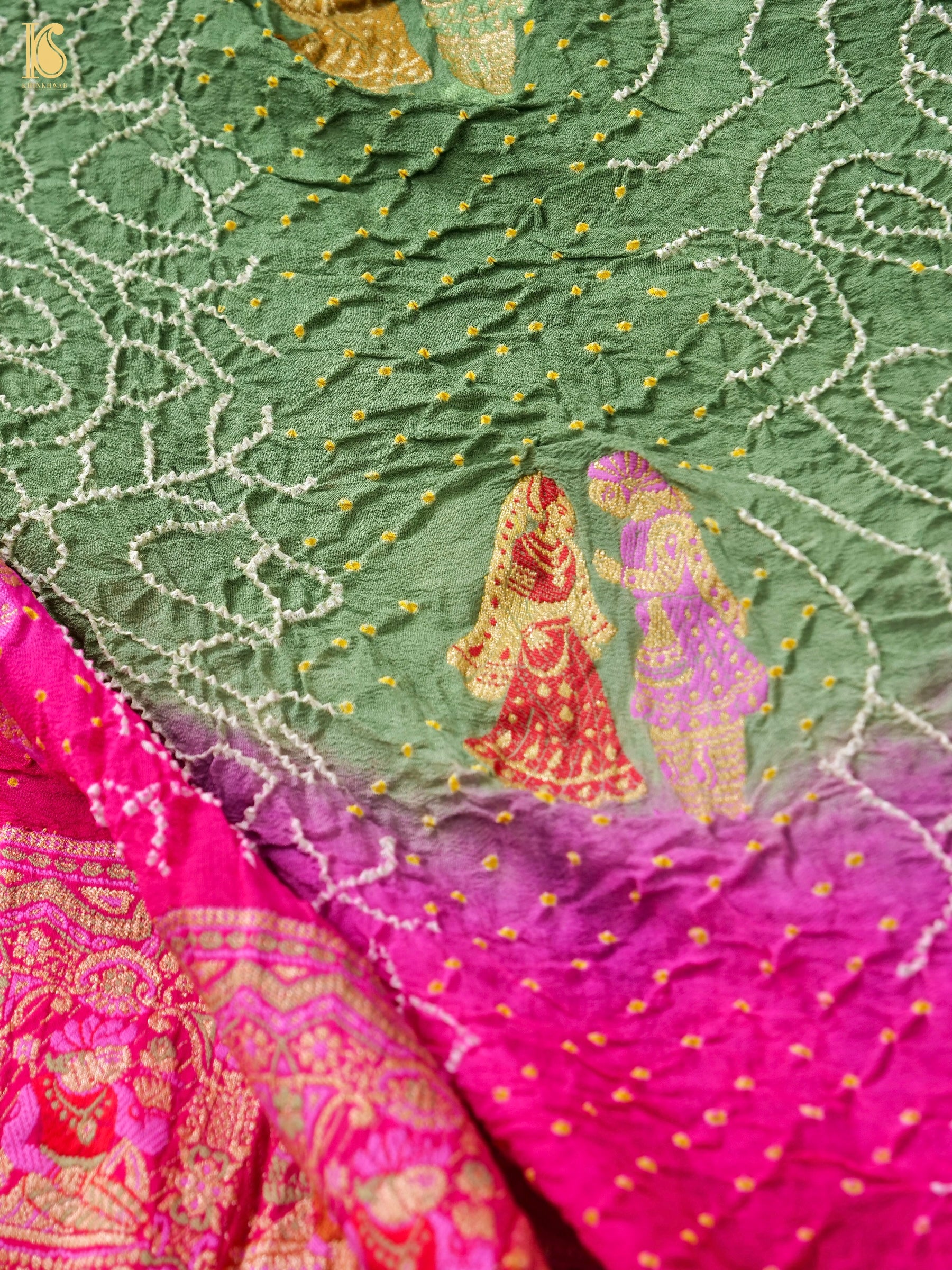 Georgette Handloom Banarasi Raja Rani Bandhani Saree