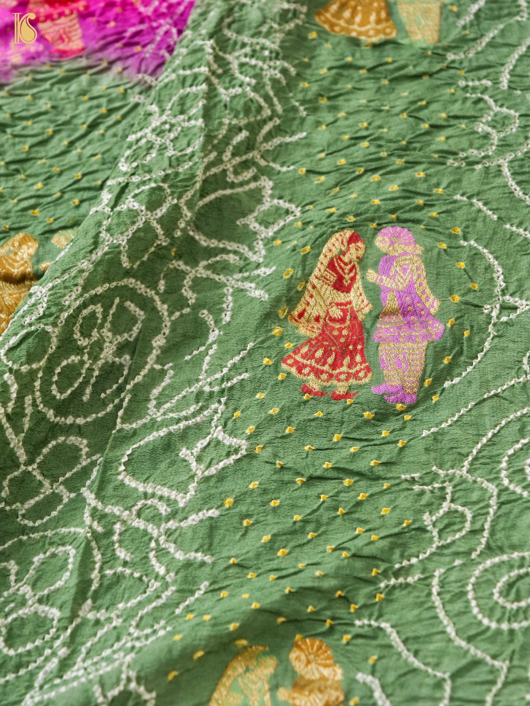 Georgette Handloom Banarasi Raja Rani Bandhani Saree