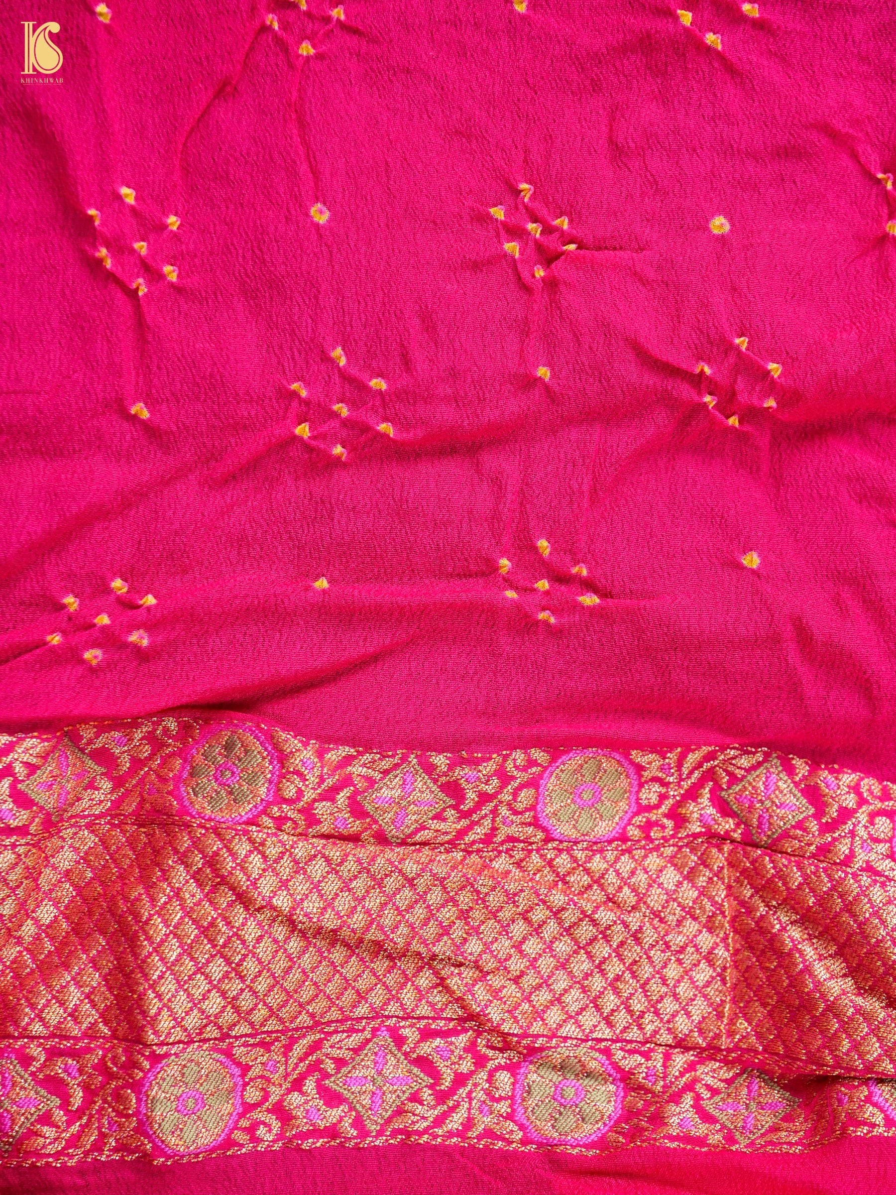 Georgette Handloom Banarasi Raja Rani Bandhani Saree