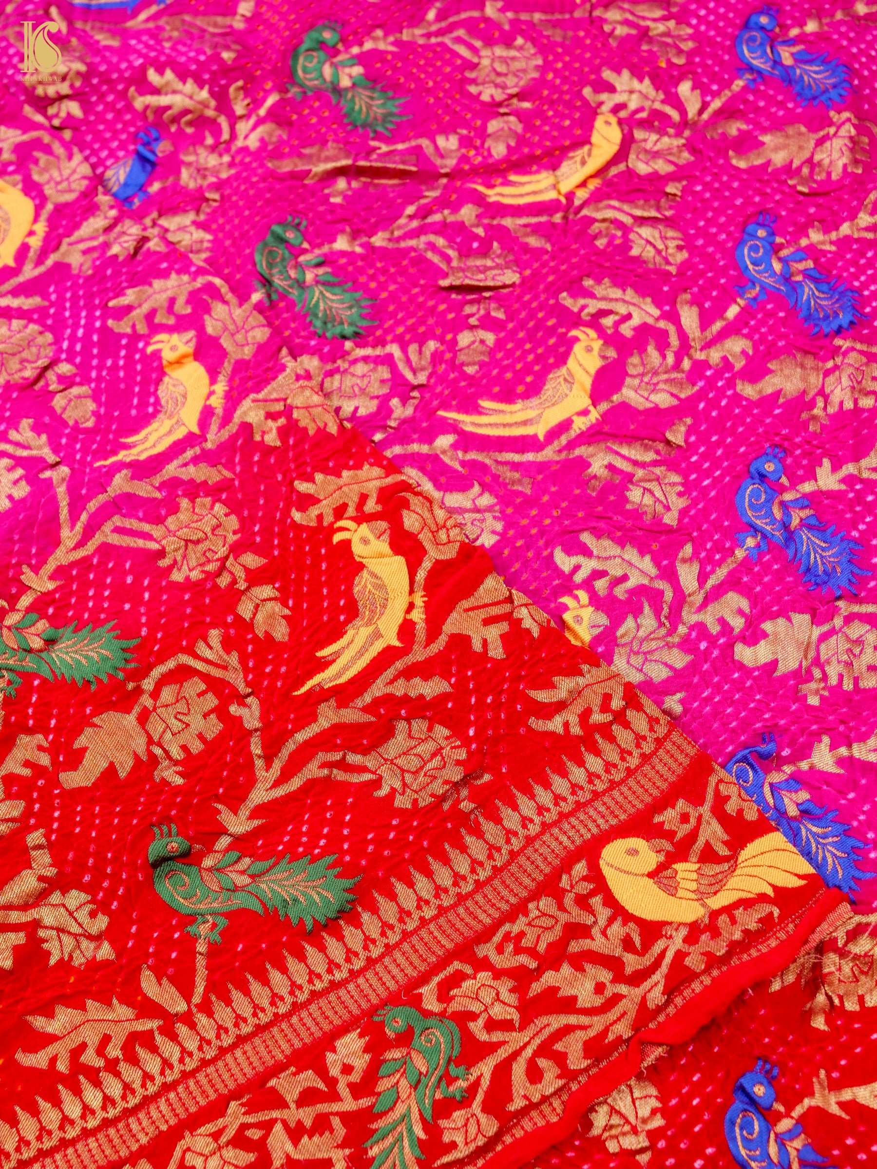 Banarasi Georgette Bandhani Birds Dupatta - Khinkhwab