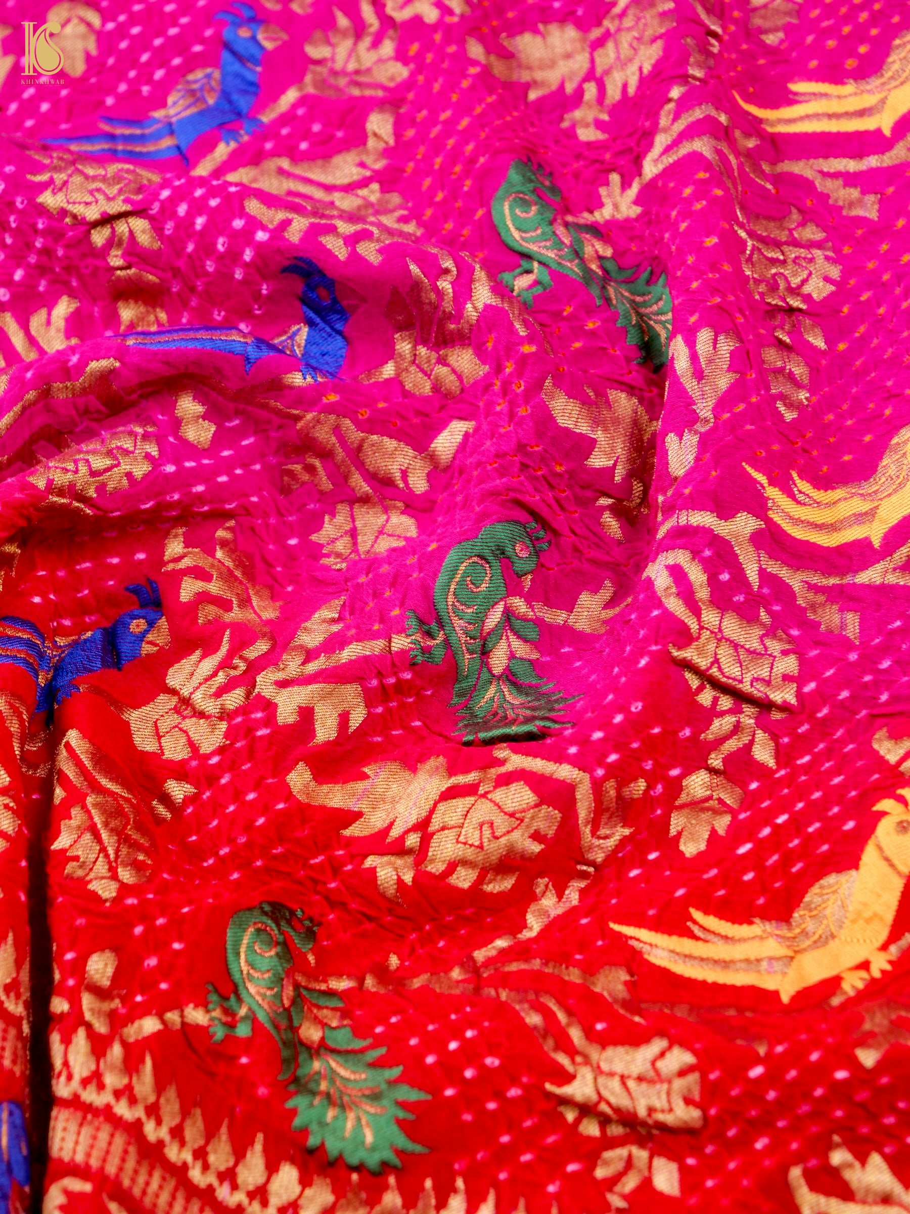 Banarasi Georgette Bandhani Birds Dupatta - Khinkhwab