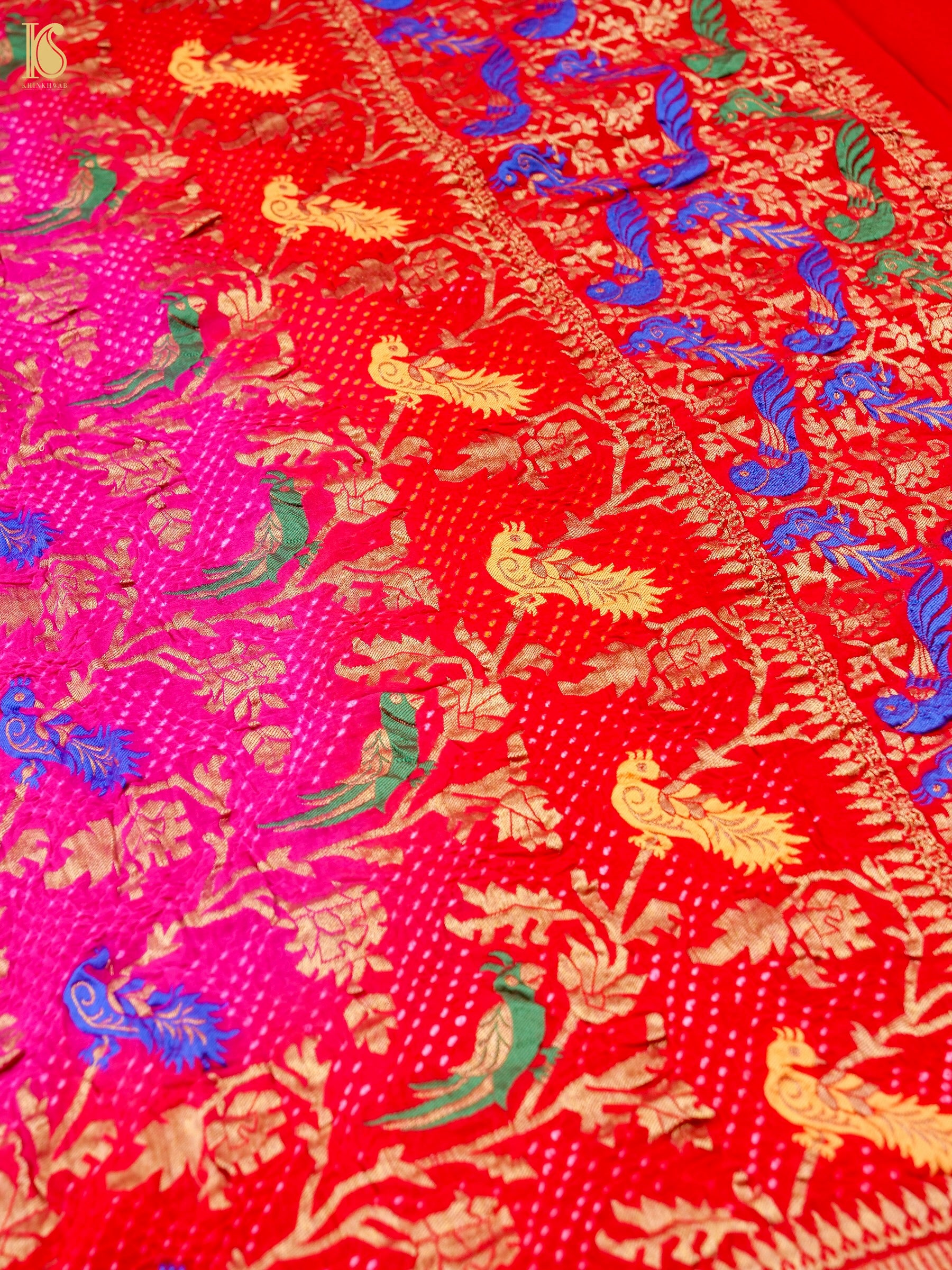 Banarasi Georgette Bandhani Birds Dupatta - Khinkhwab