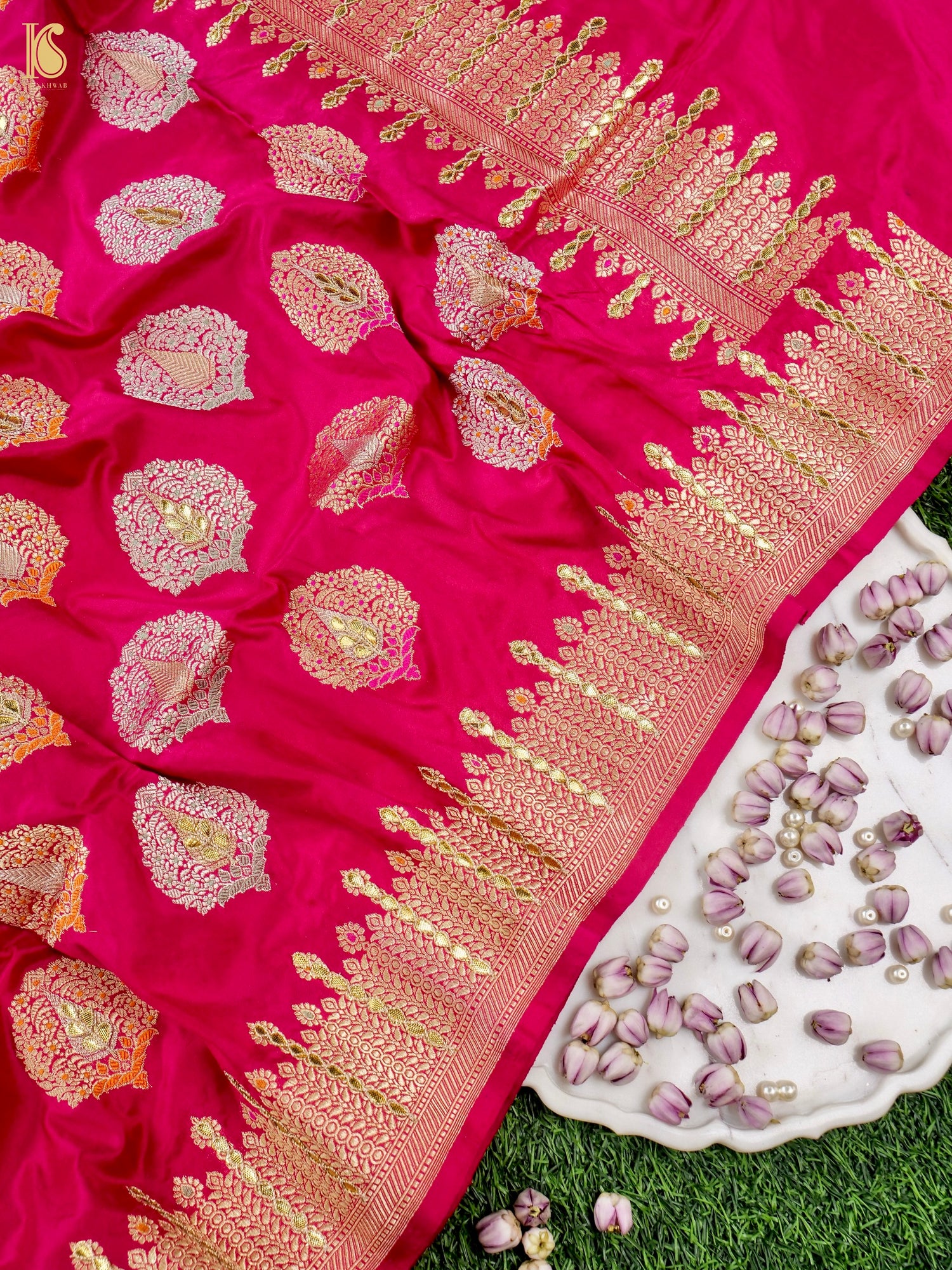 Banarasi Handwoven Katan Silk Kadwa Mor Dupatta with Gotta Patti