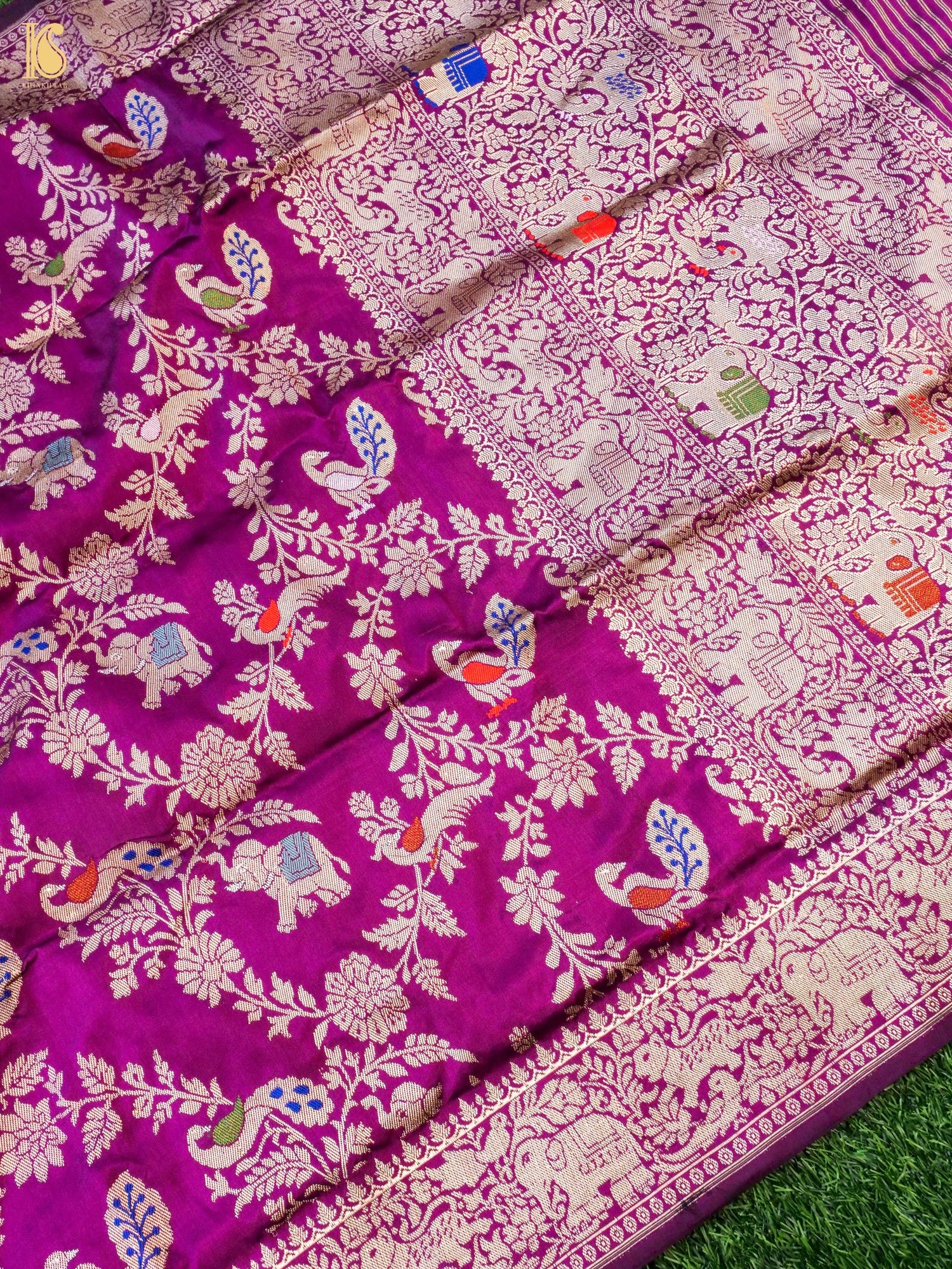 Handwoven Banarasi Katan Silk Kadwa Shikargah Dupatta