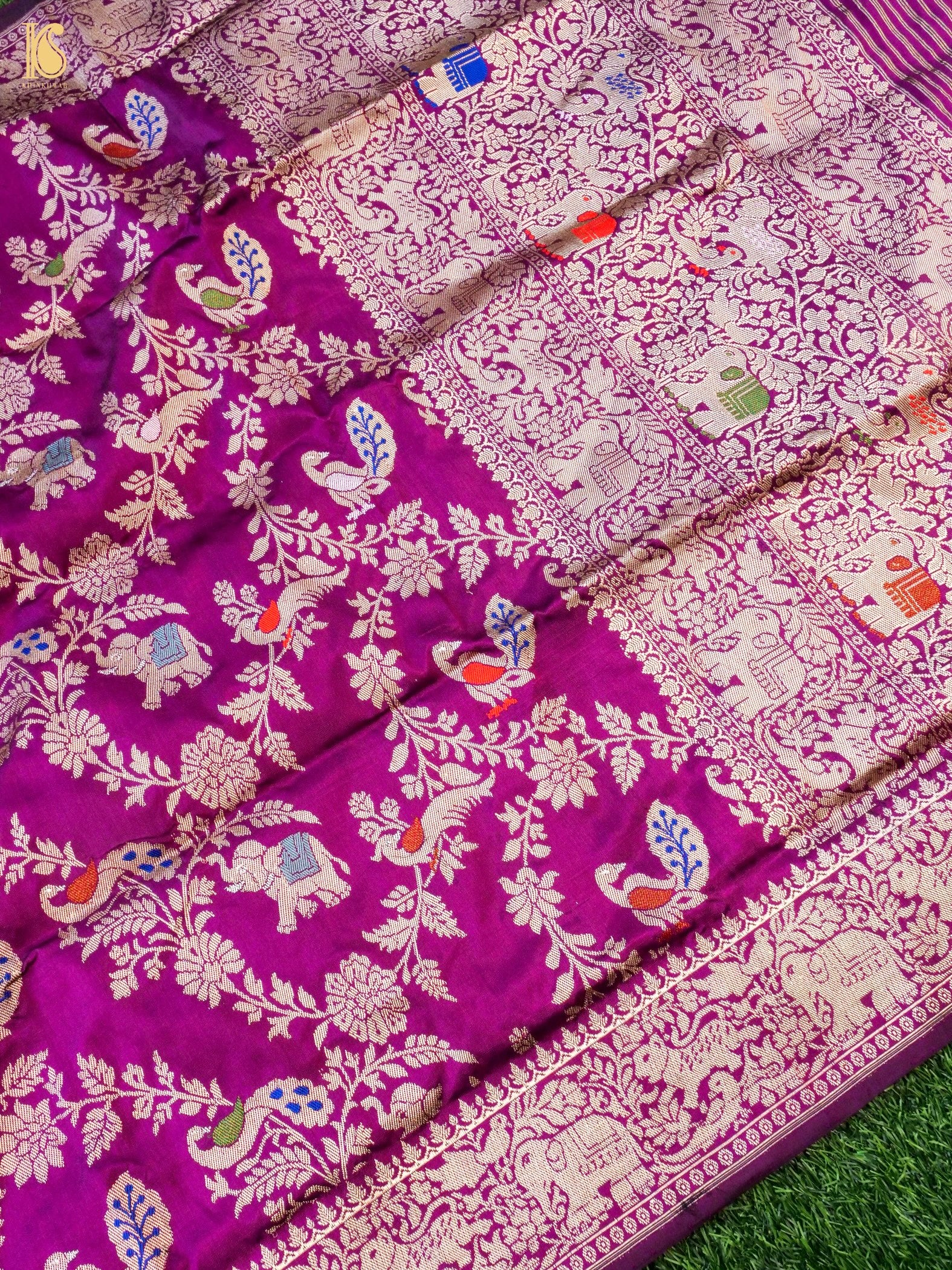 Handwoven Banarasi Katan Silk Kadwa Shikargah Dupatta