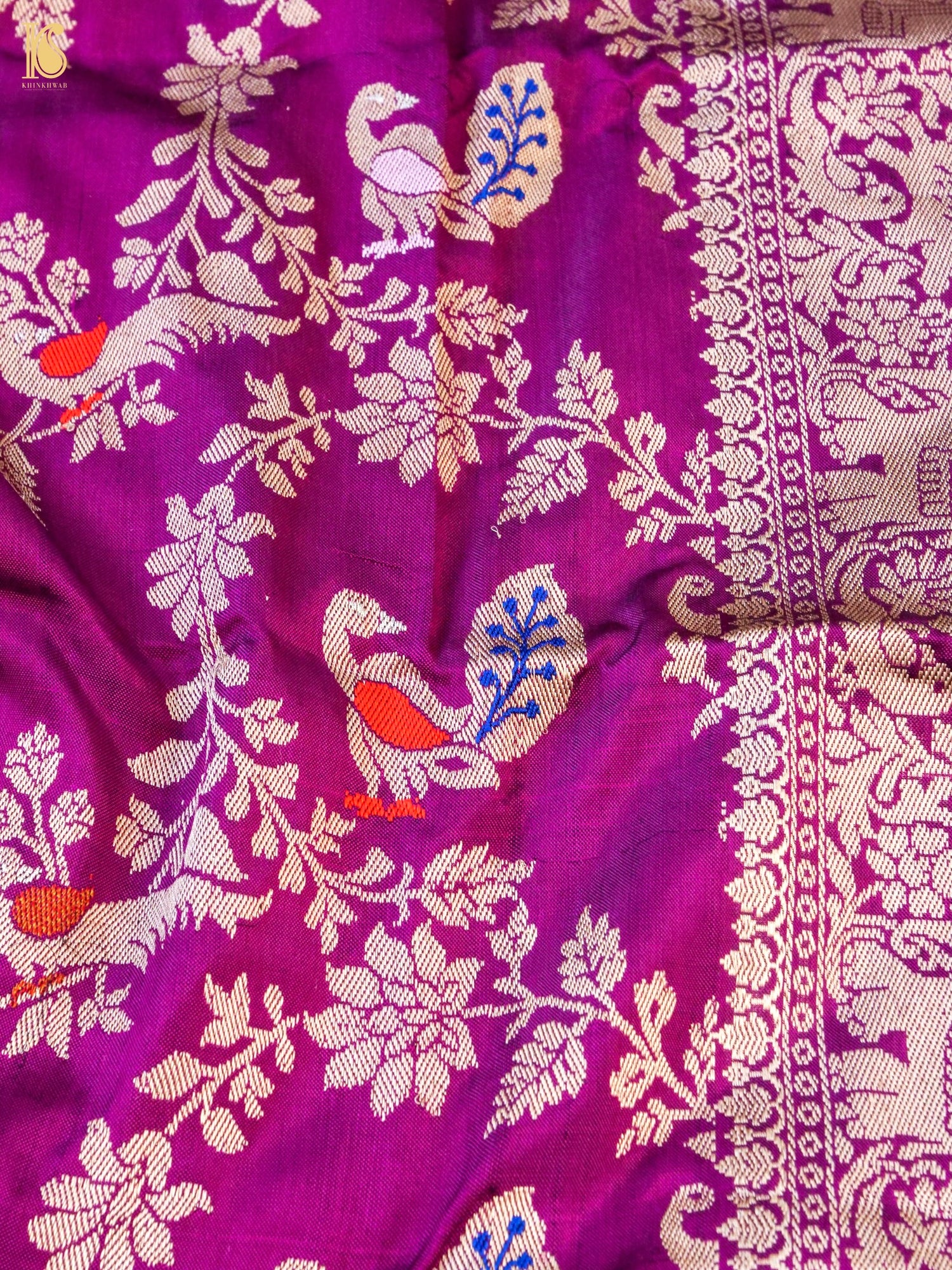 Handwoven Banarasi Katan Silk Kadwa Shikargah Dupatta