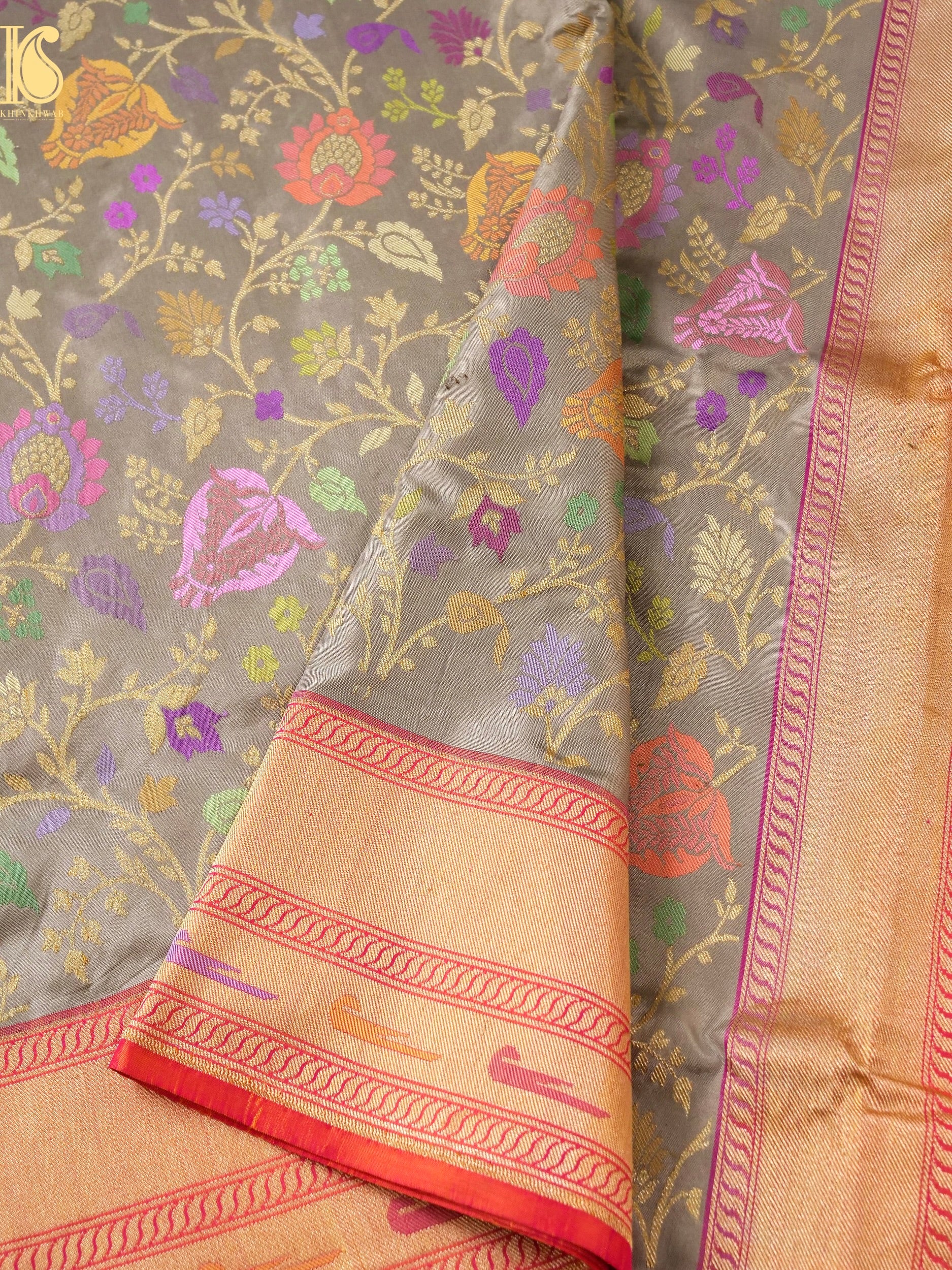 Handwoven Banarasi Real Silver Zari Ektara Silk Saree