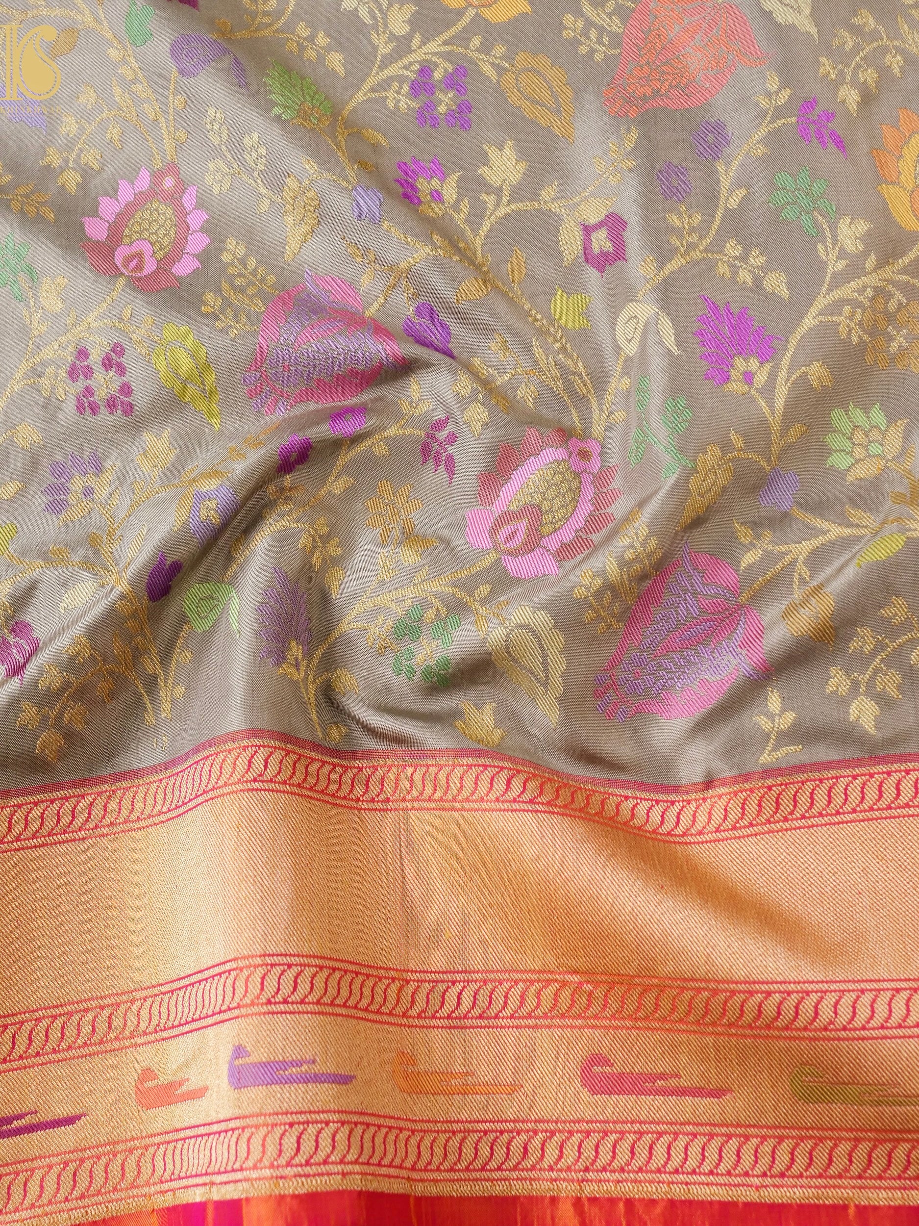 Handwoven Banarasi Real Silver Zari Ektara Silk Saree