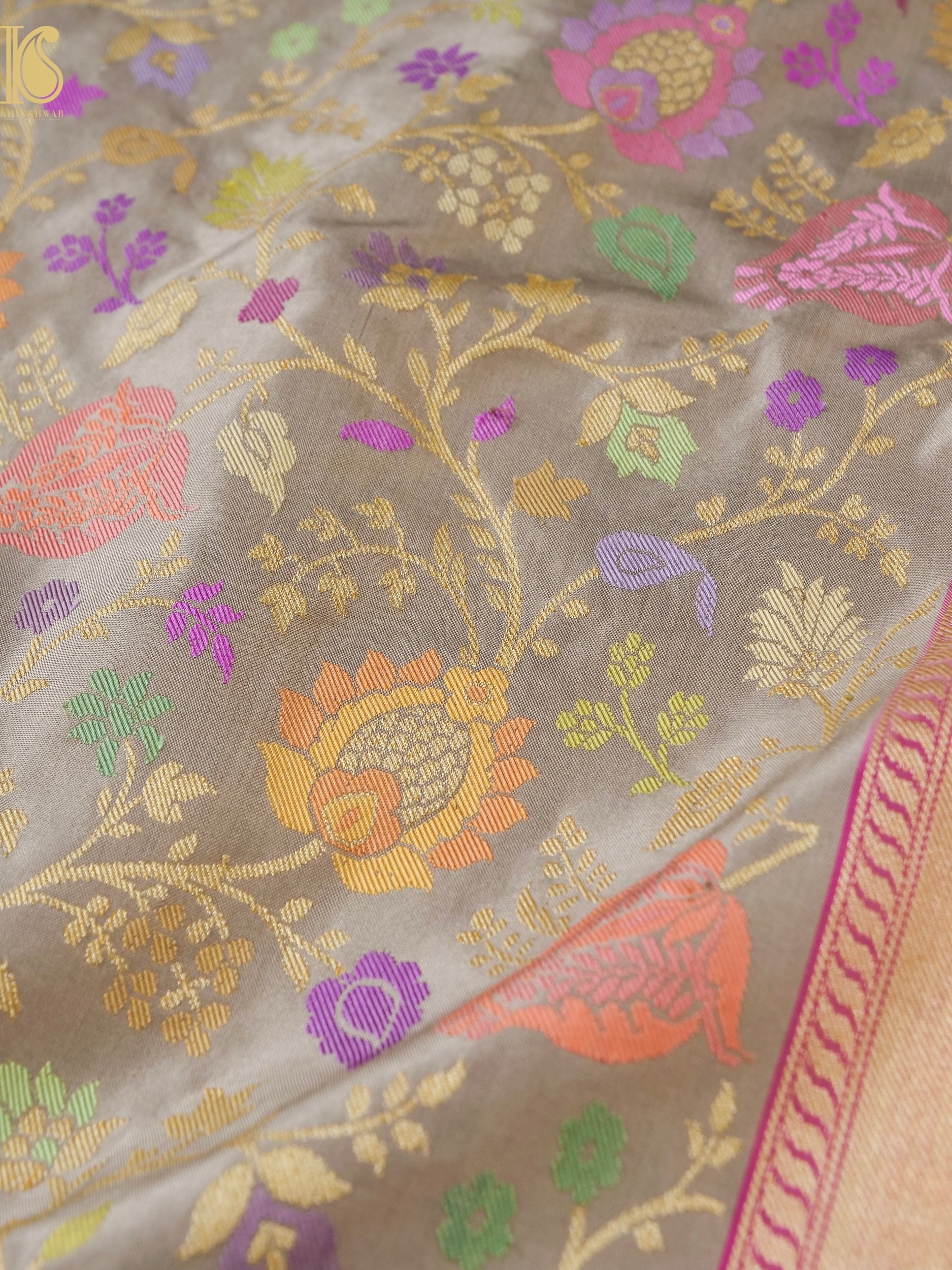 Handwoven Banarasi Real Silver Zari Ektara Silk Saree