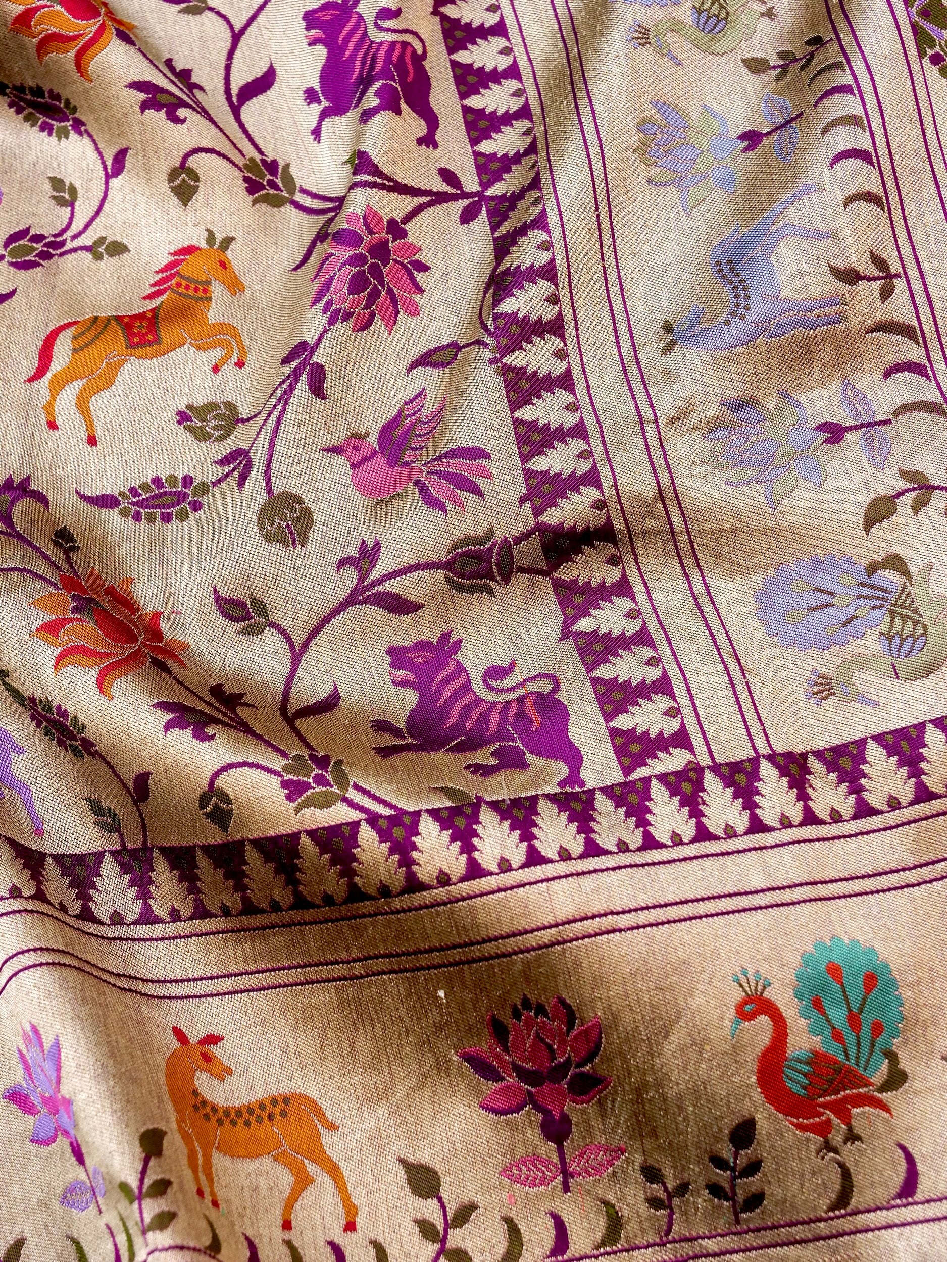 Handloom Banarasi Katan Silk Khinkhab Shikargah Saree