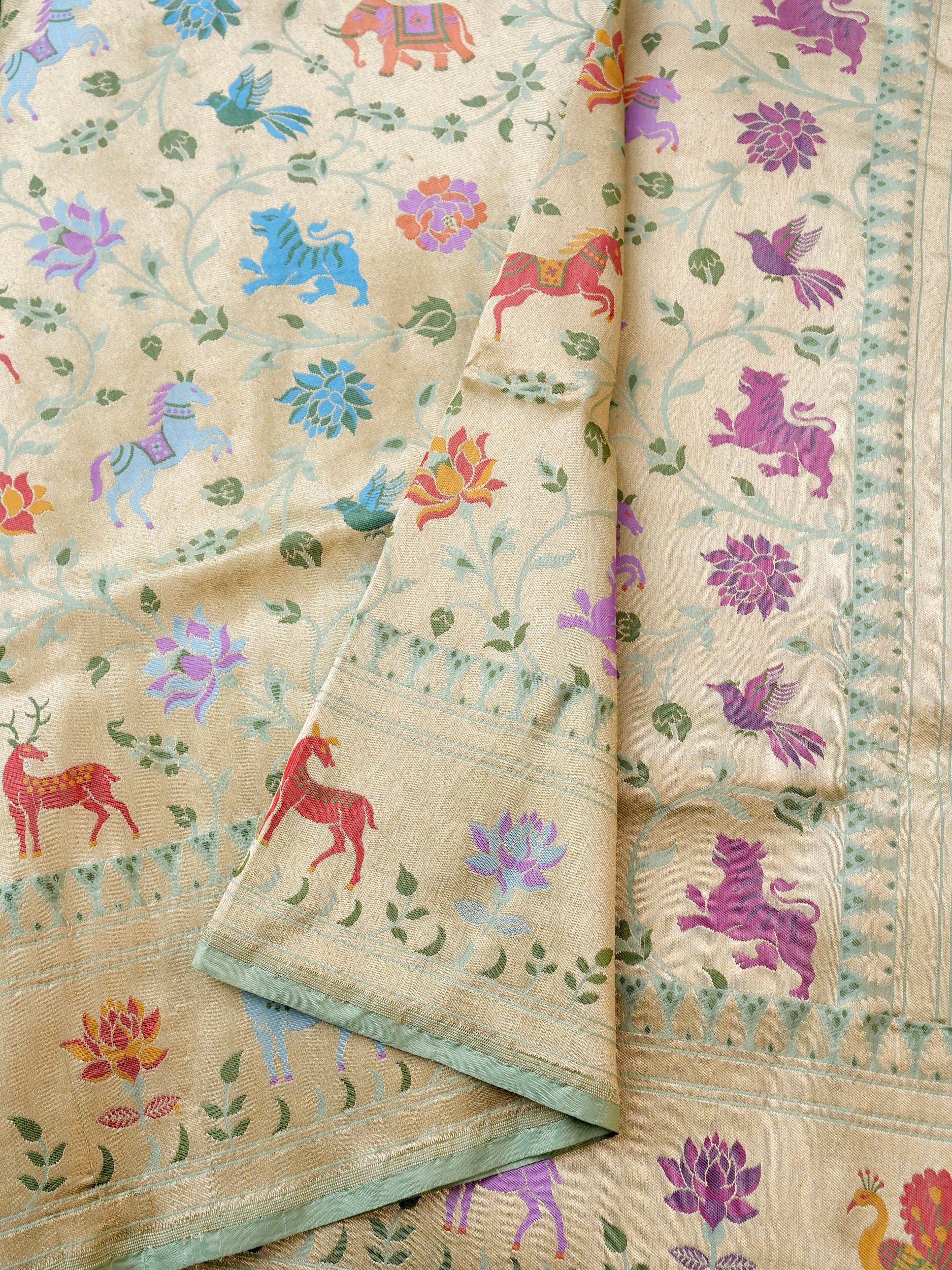 Handloom Banarasi Katan Silk Khinkhab Shikargah Saree