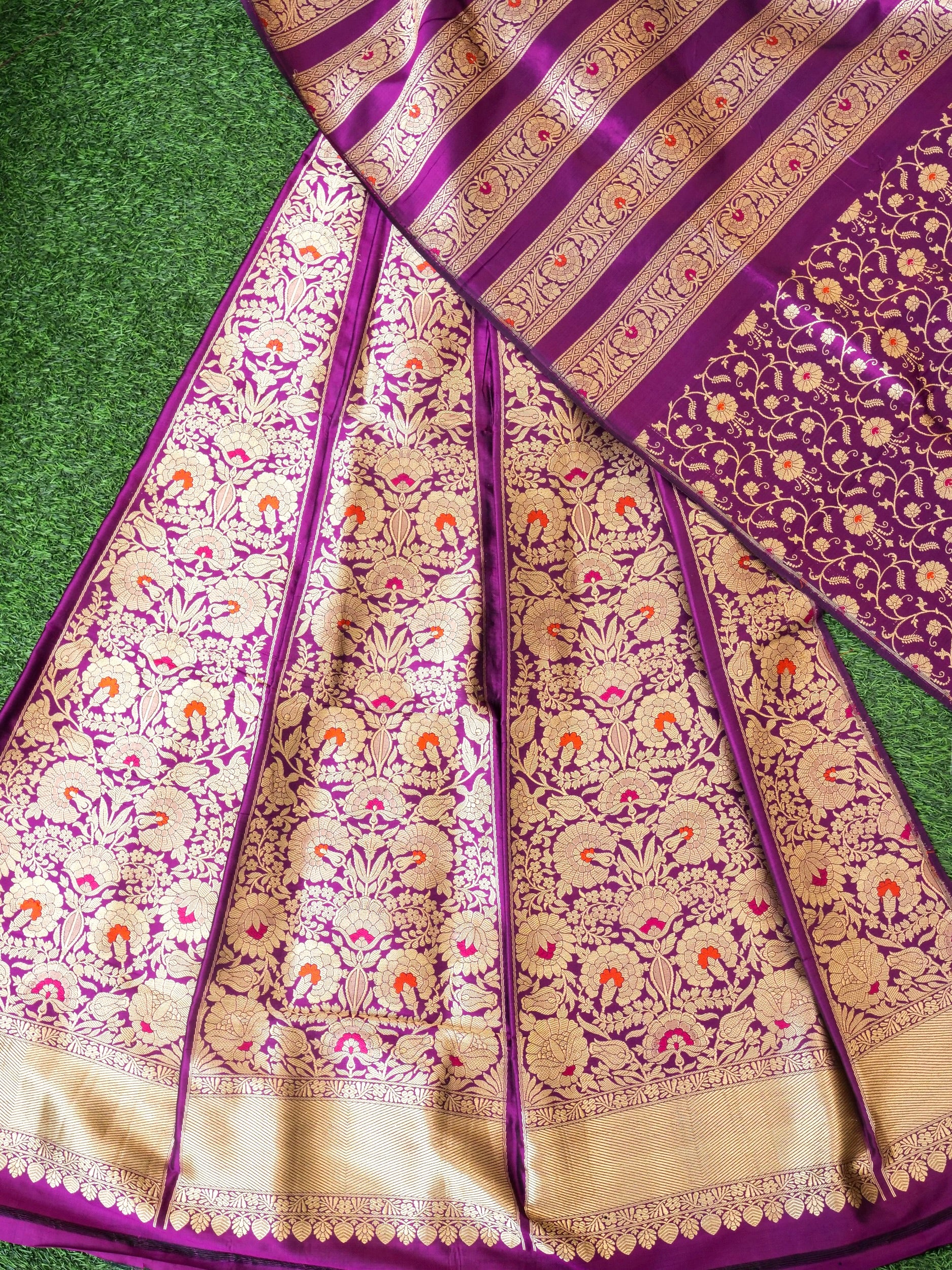 Handloom Banarasi Katan Silk Kalidar Phoolwari Lehenga